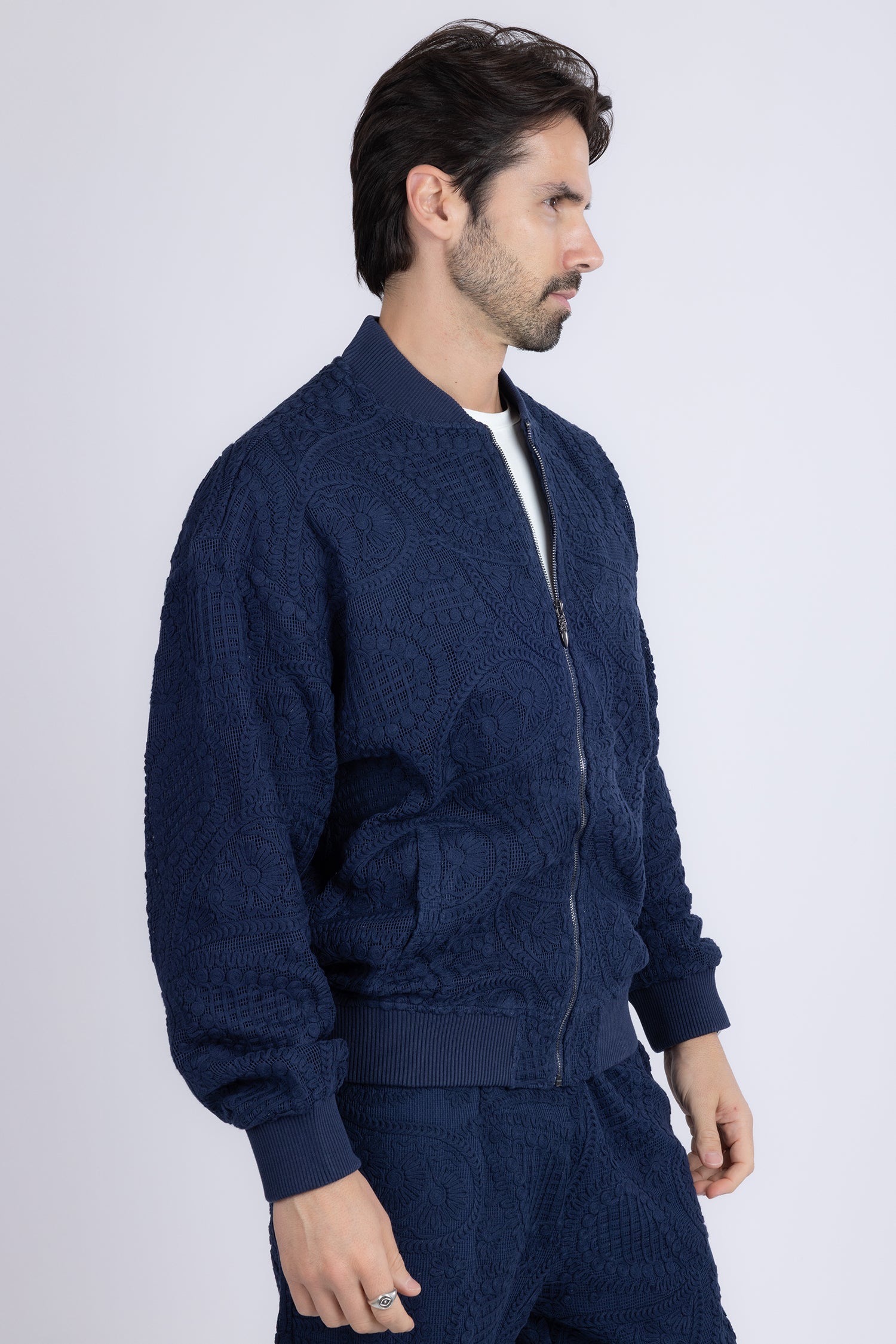 Barabas Men's Paisley Geometric Stretch Luxury Bomber Jacket 5BP02 Navy