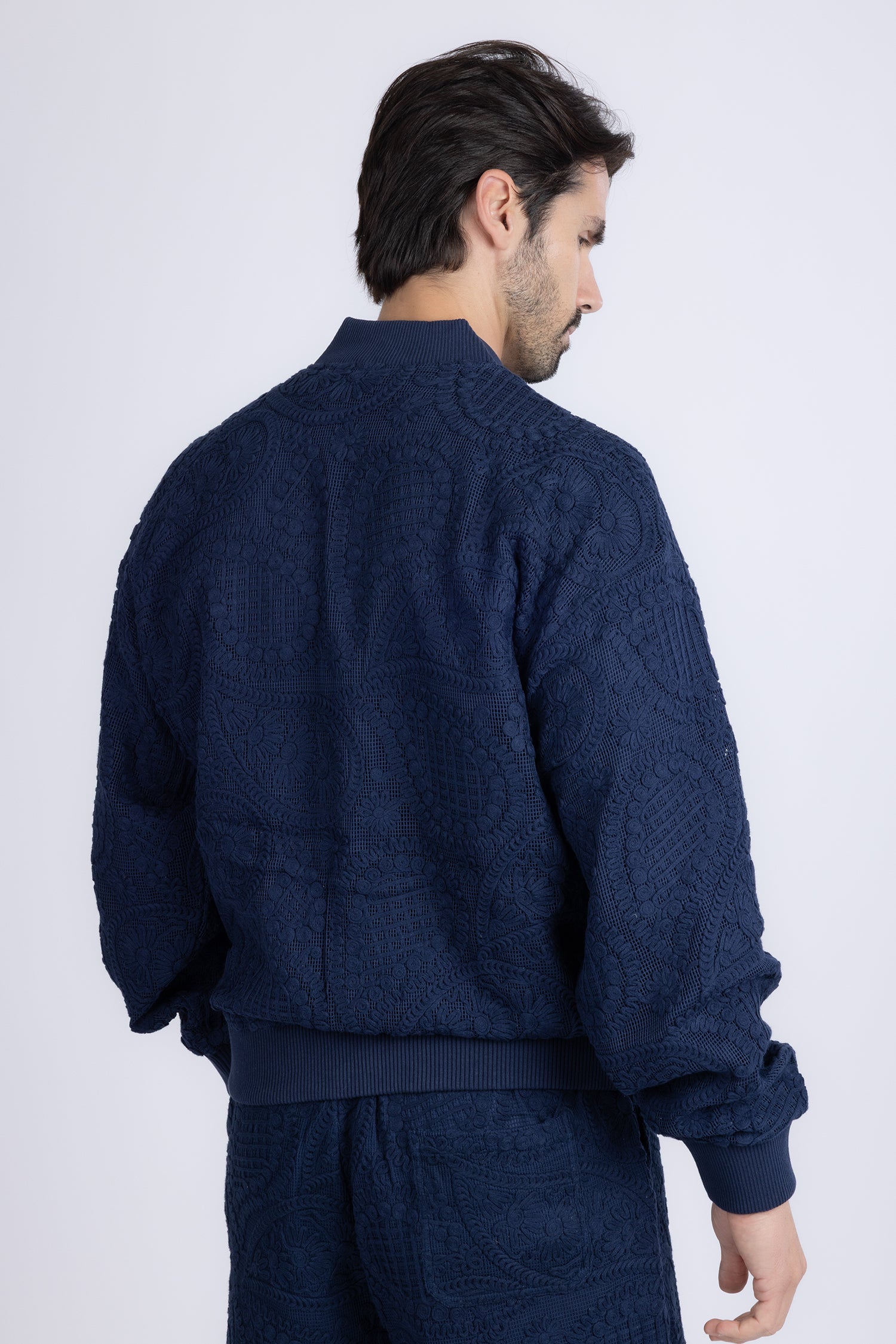 Barabas Men's Paisley Geometric Stretch Luxury Bomber Jacket 5BP02 Navy