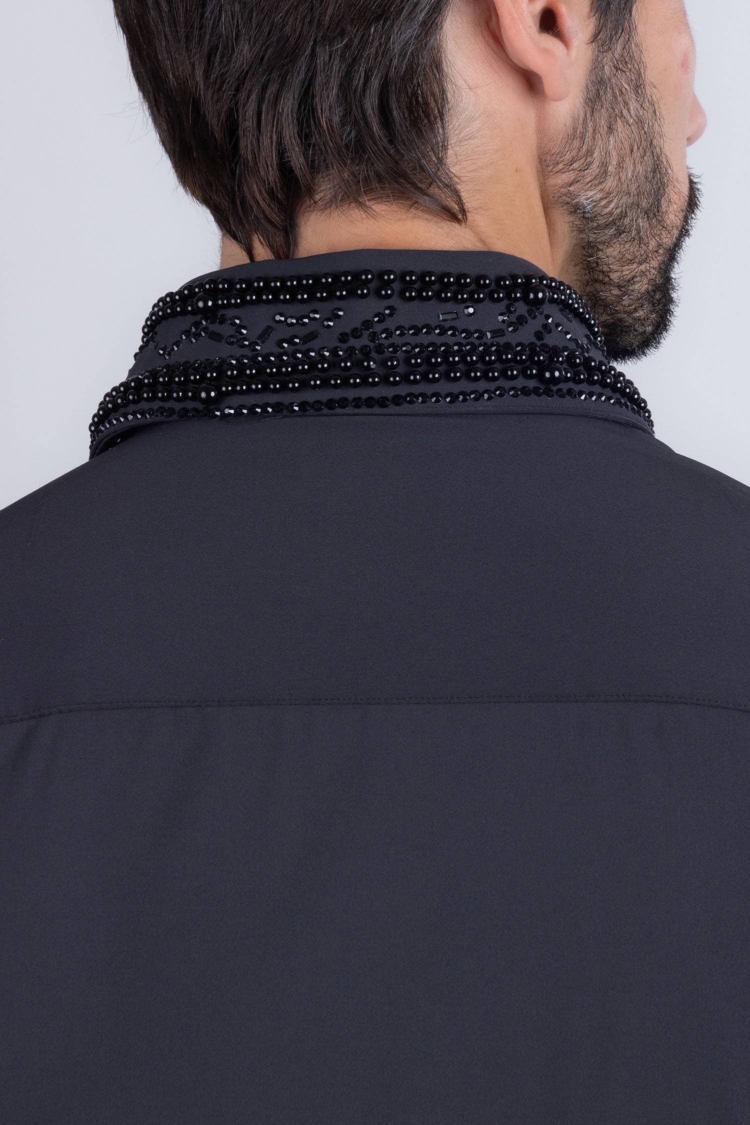 Barabas Men's Rhinestones Geometric Stretch Long Sleeve Shirts 5BR03 Black