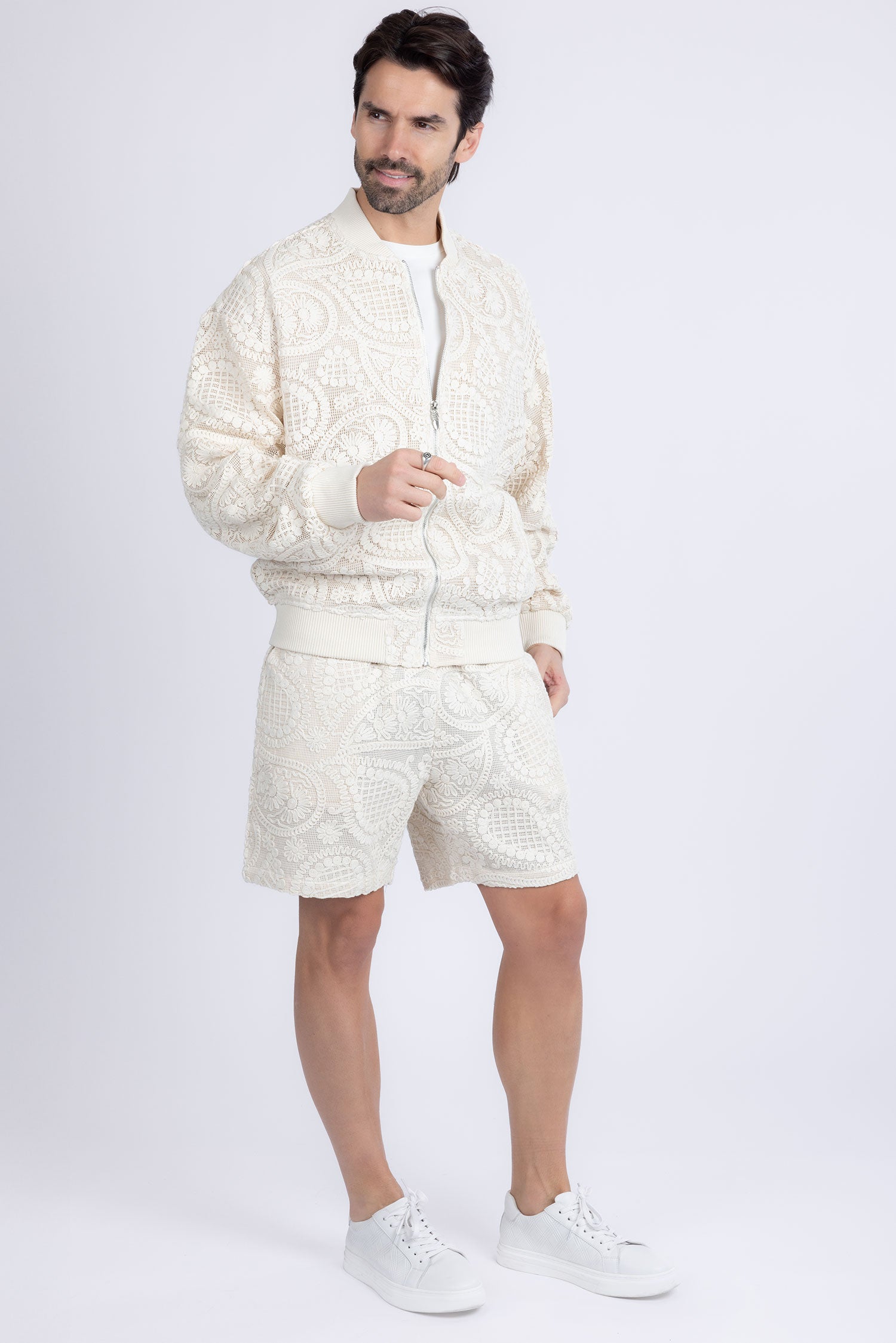 Barabas Men's Paisley Stretch Lightweight Drawstring Shorts 5BSP02 White