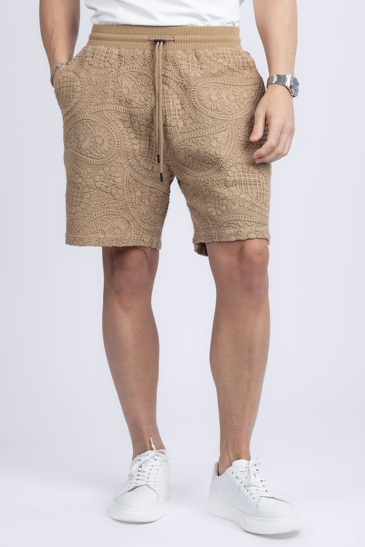 Barabas Men's Paisley Stretch Lightweight Drawstring Shorts 5BSP02 Camel