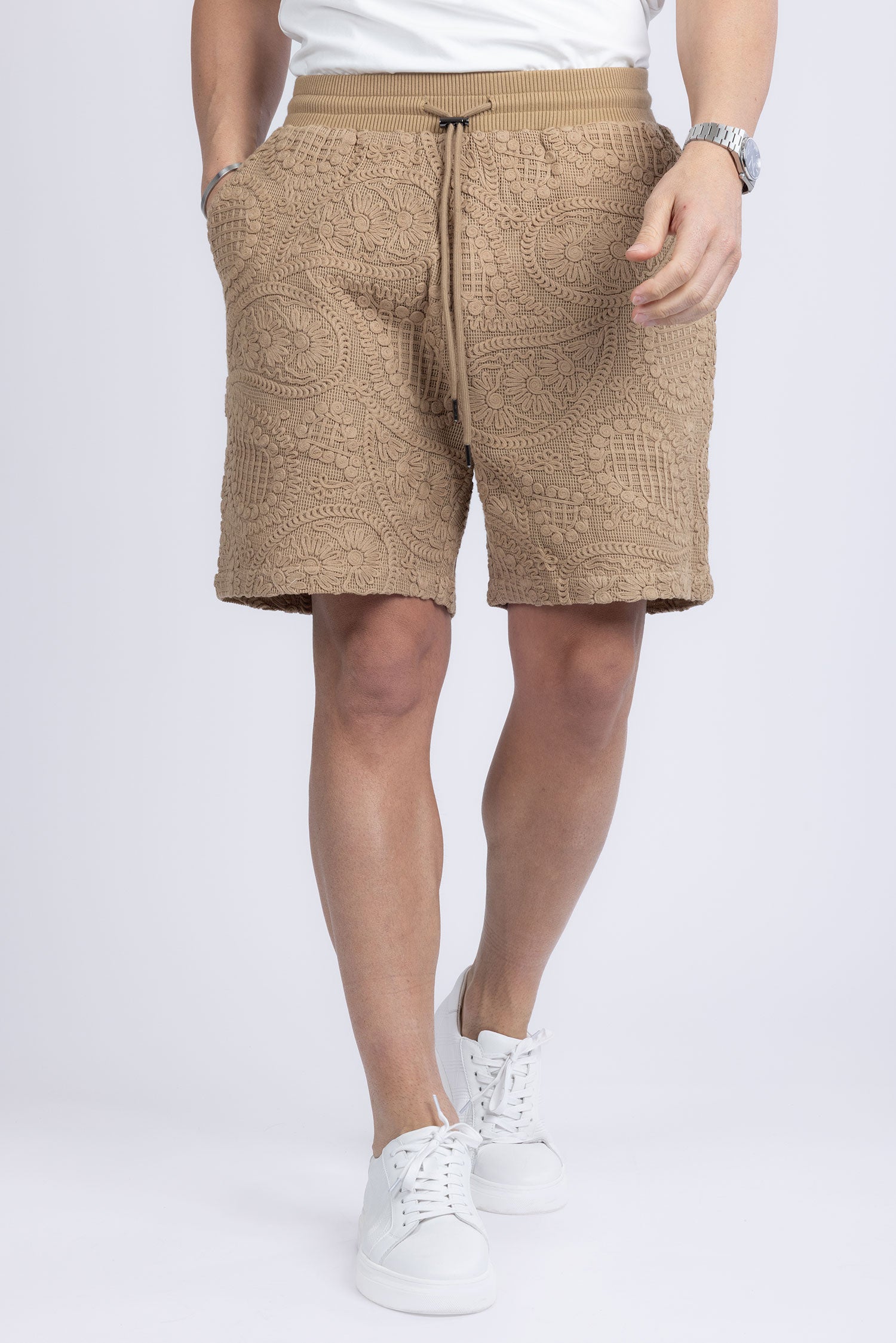 Barabas Men's Paisley Stretch Lightweight Drawstring Shorts 5BSP02 Camel