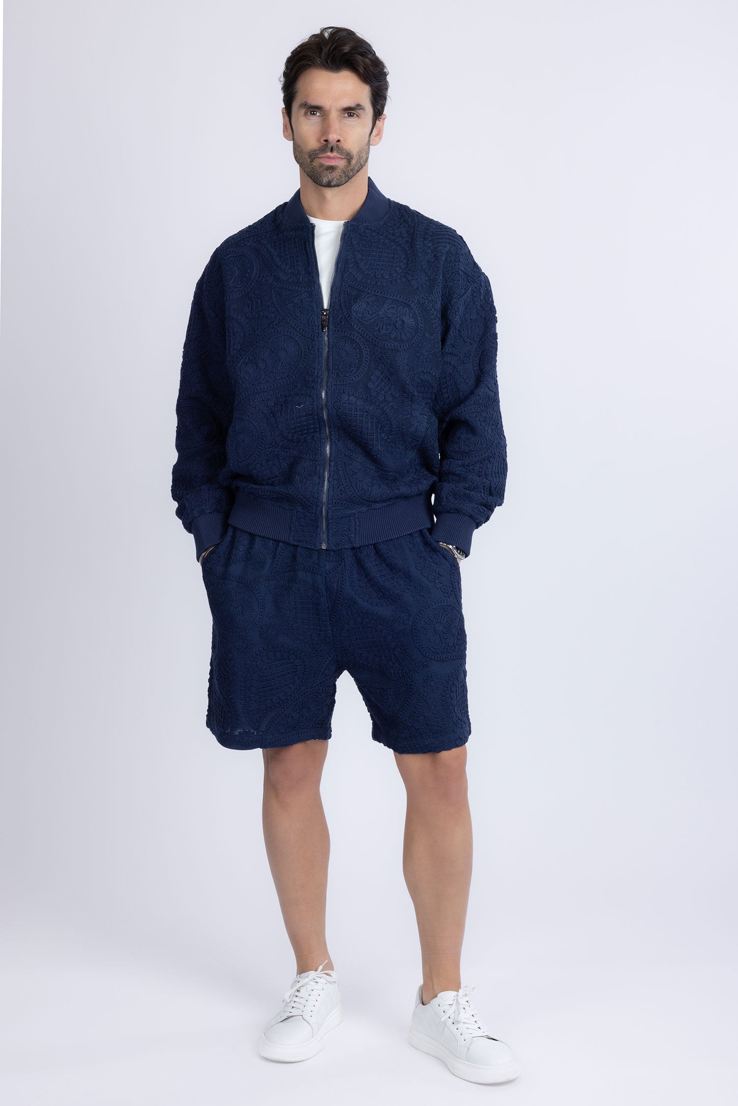 Barabas Men's Paisley Stretch Lightweight Drawstring Shorts 5BSP02 Navy