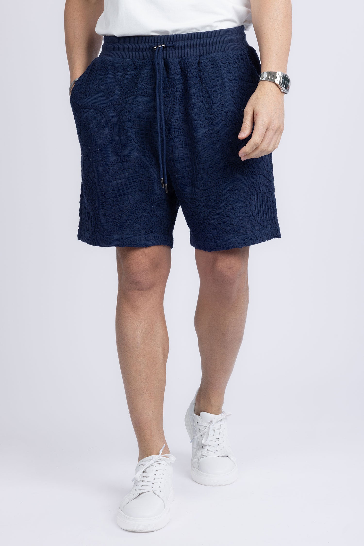 Barabas Men's Paisley Stretch Lightweight Drawstring Shorts 5BSP02 Navy