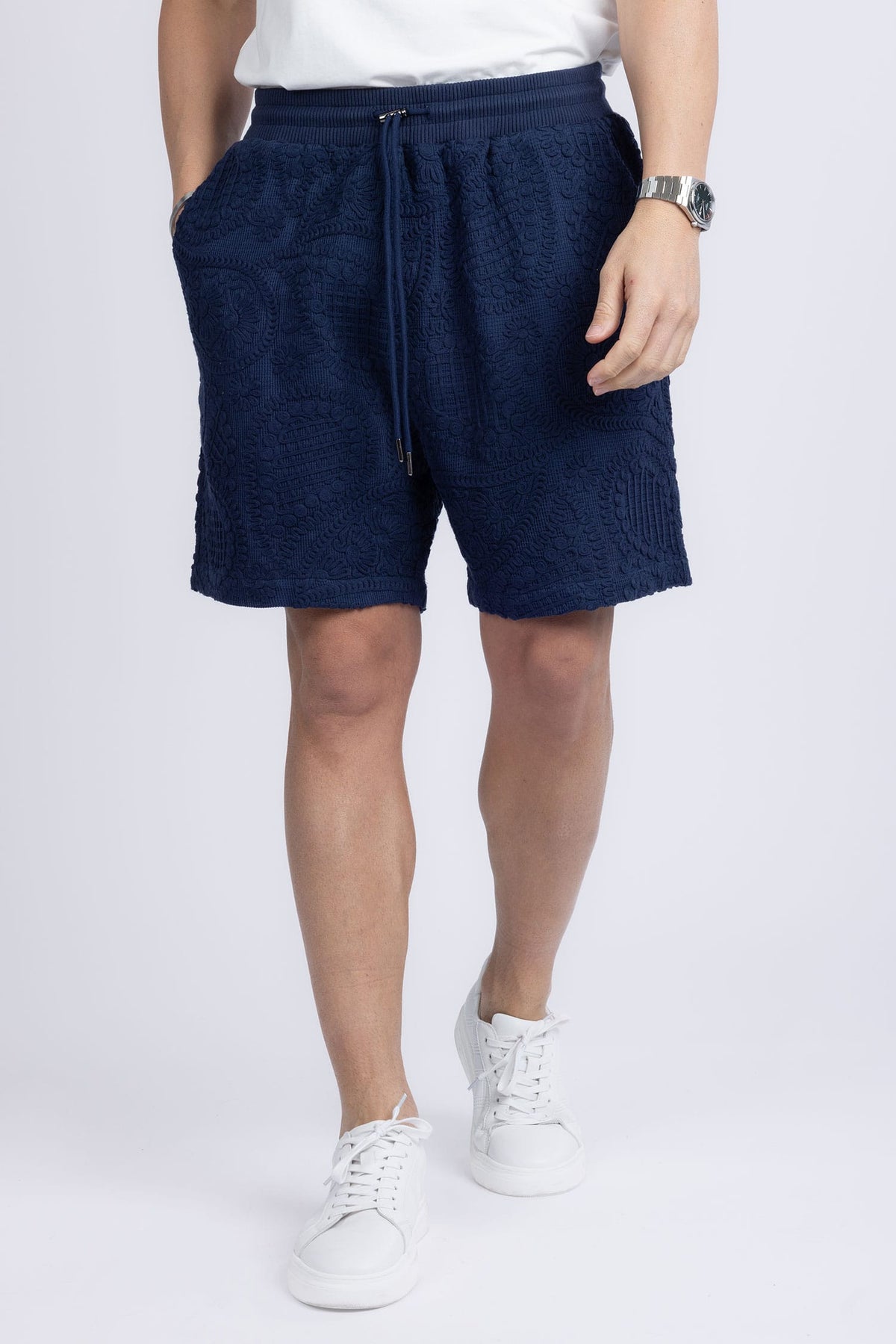 Barabas Men's Paisley Stretch Lightweight Drawstring Shorts 5BSP02 Navy