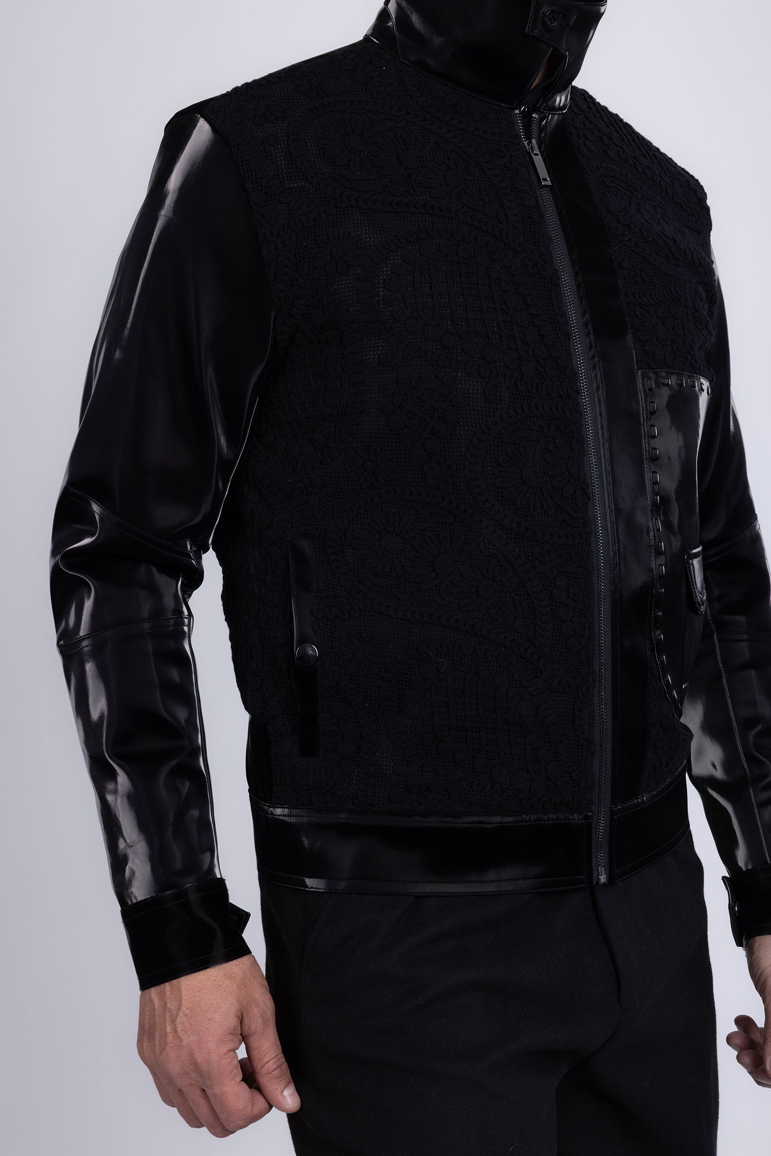 Barabas Men's Solid Color Embroidered Shiny Bomber Jacket 5C01 Black