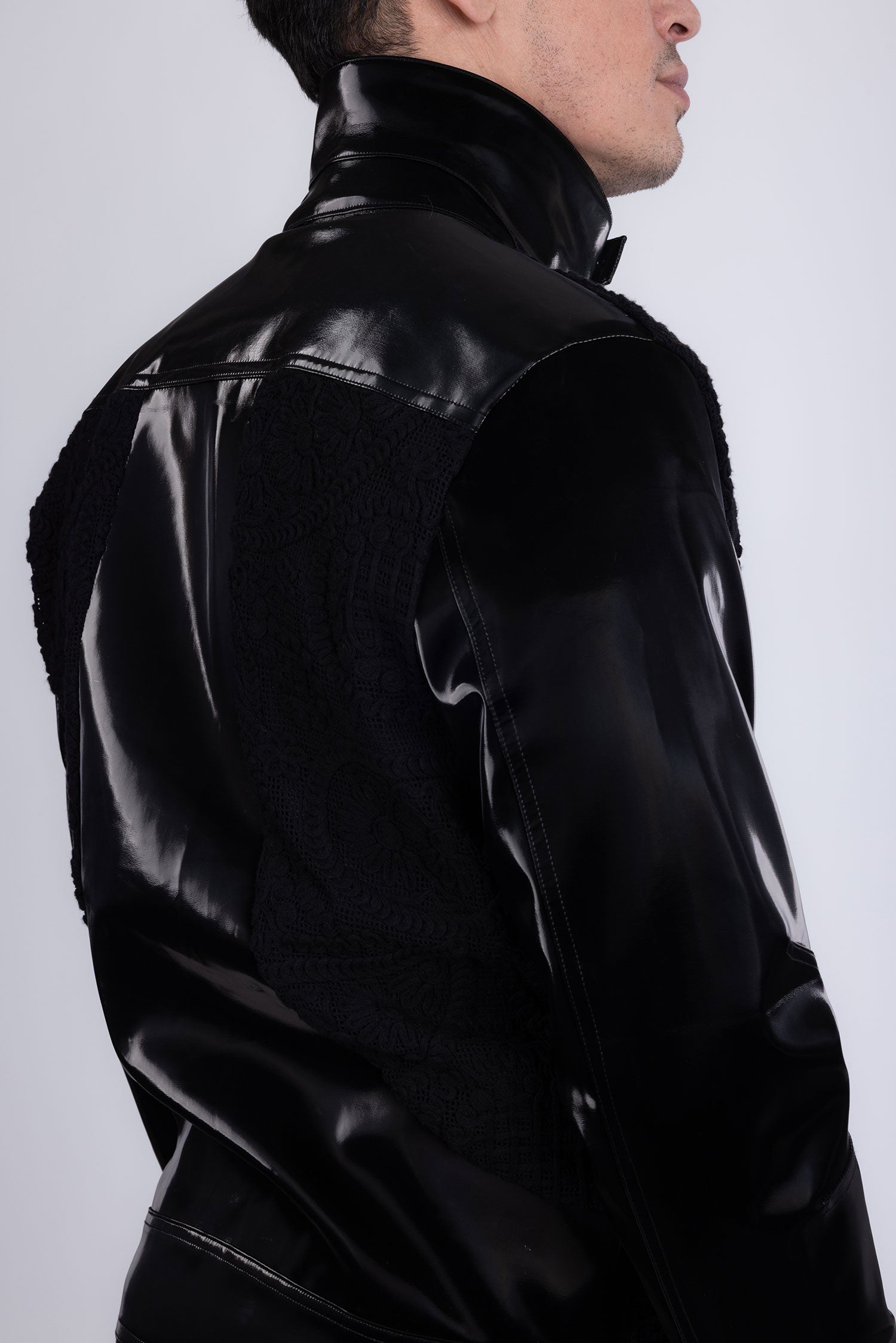 Barabas Men's Solid Color Embroidered Shiny Bomber Jacket 5C01 Black