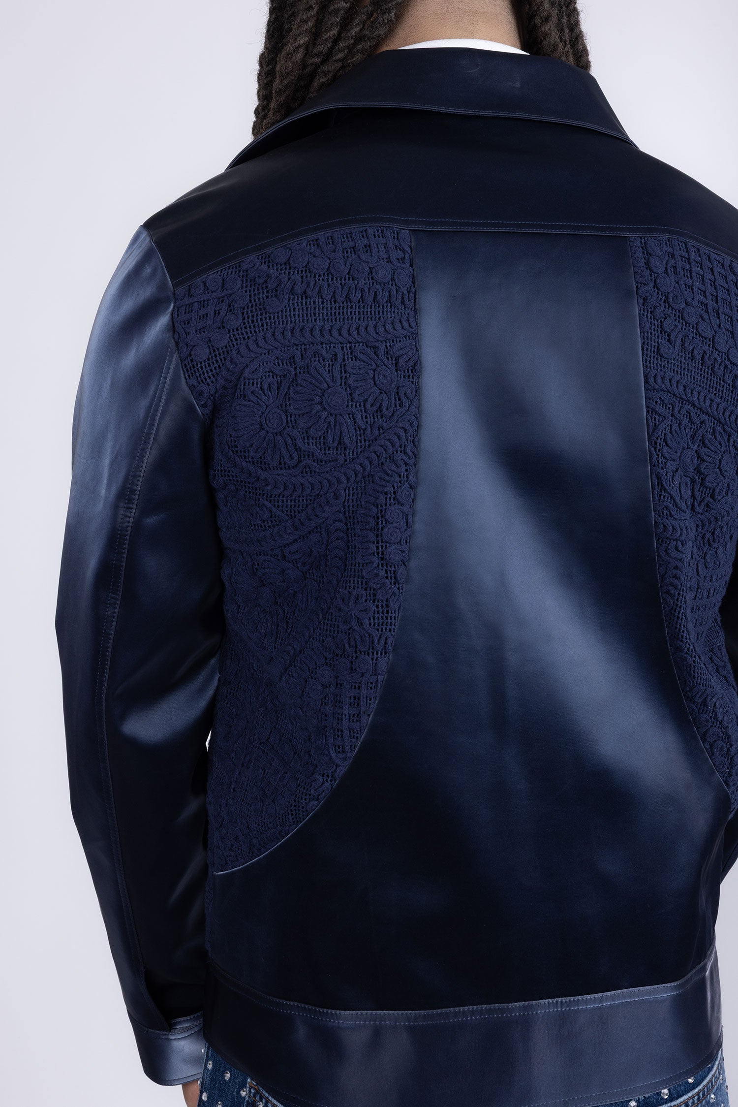 Barabas Men's Solid Color Embroidered Shiny Bomber Jacket 5C01 Navy