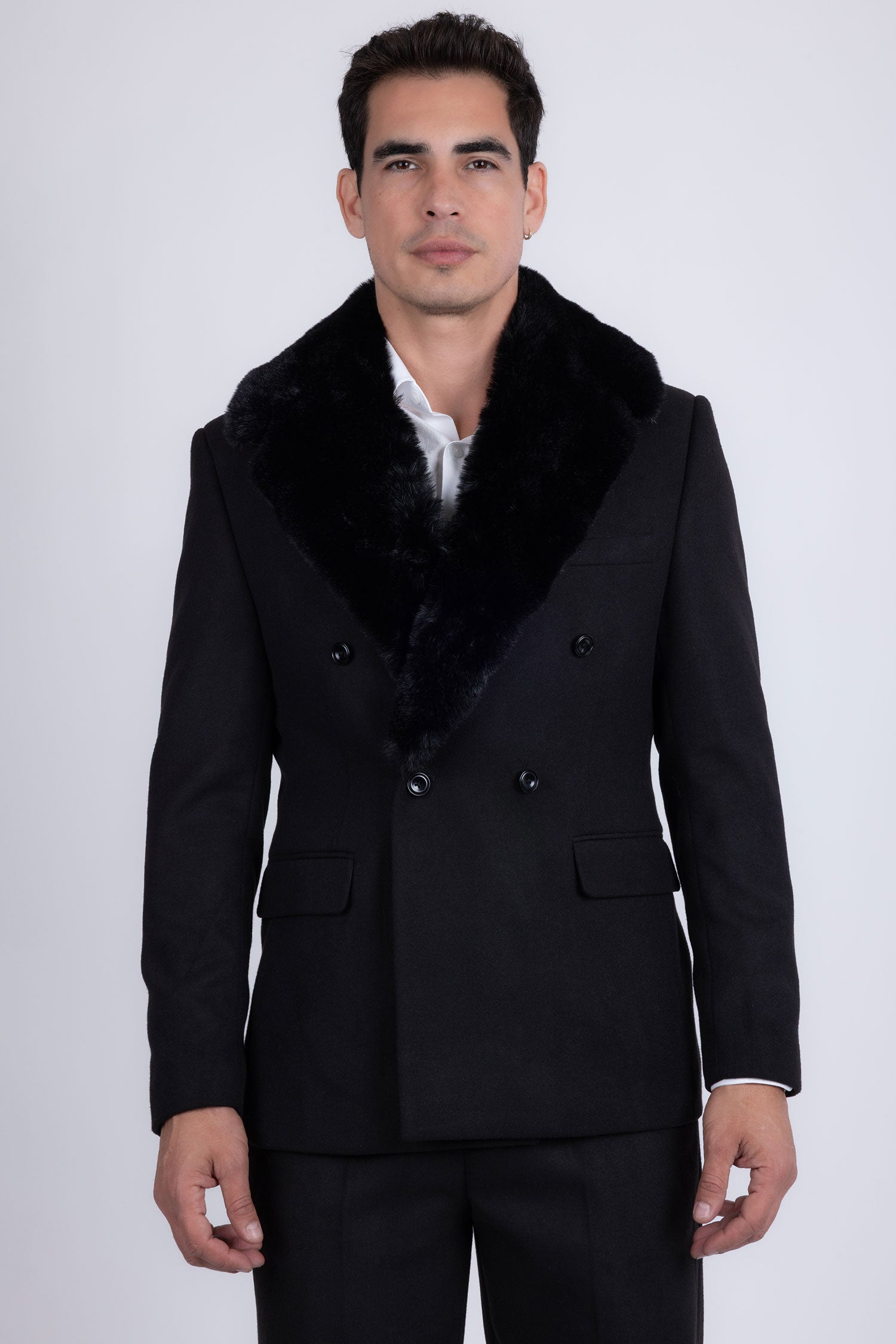 Barabas Men's Soft Fur Shawl Lapel Blazer Coat 5C03 Black