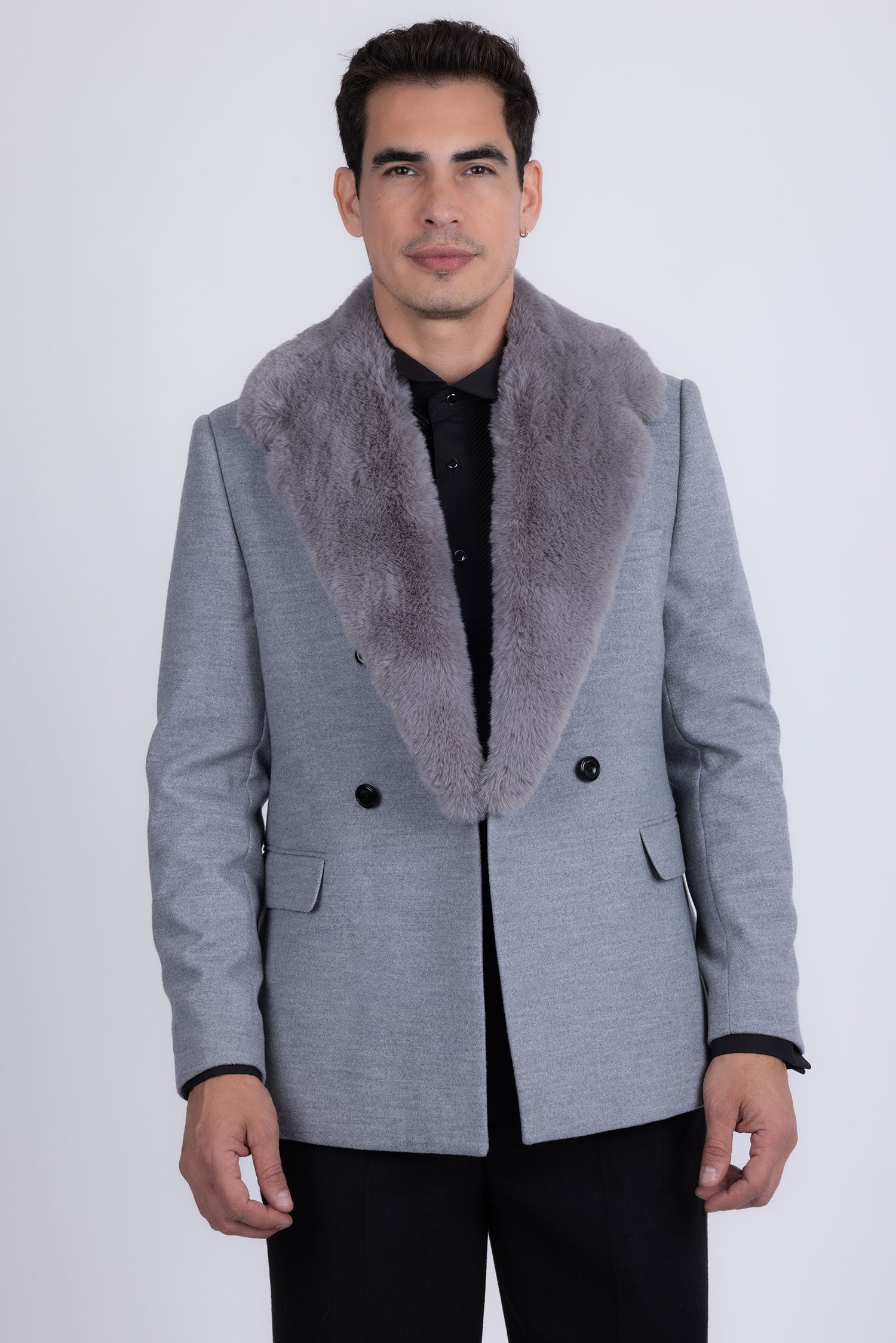 Barabas Men's Soft Fur Shawl Lapel Blazer Coat 5C03 Fossil Grey