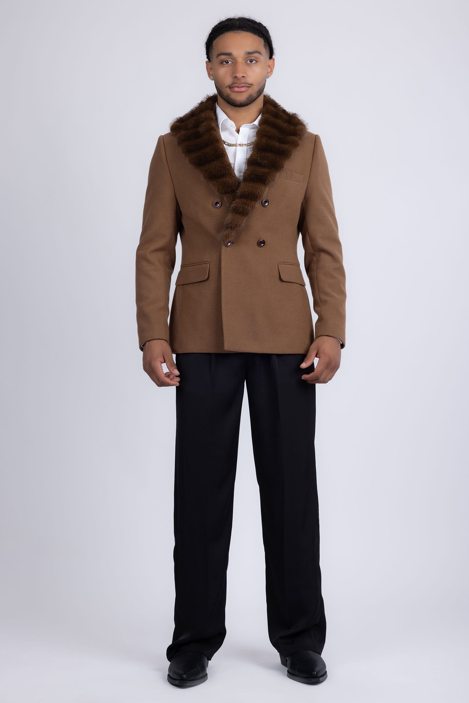 Barabas Men's Soft Fur Shawl Lapel Blazer Coat 5C03 Mocha