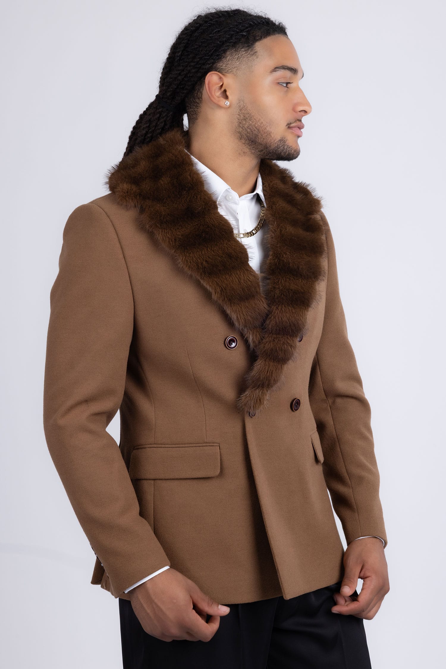 Barabas Men's Soft Fur Shawl Lapel Blazer Coat 5C03 Brown