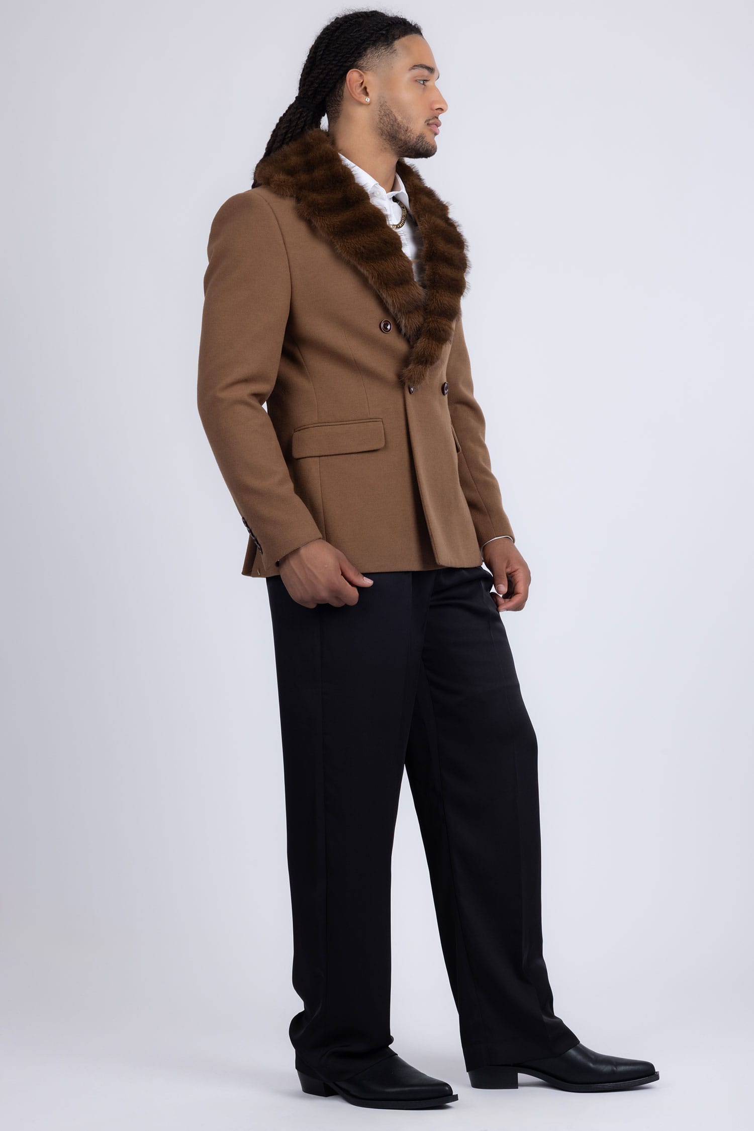Barabas Men's Soft Fur Shawl Lapel Blazer Coat 5C03 Mocha