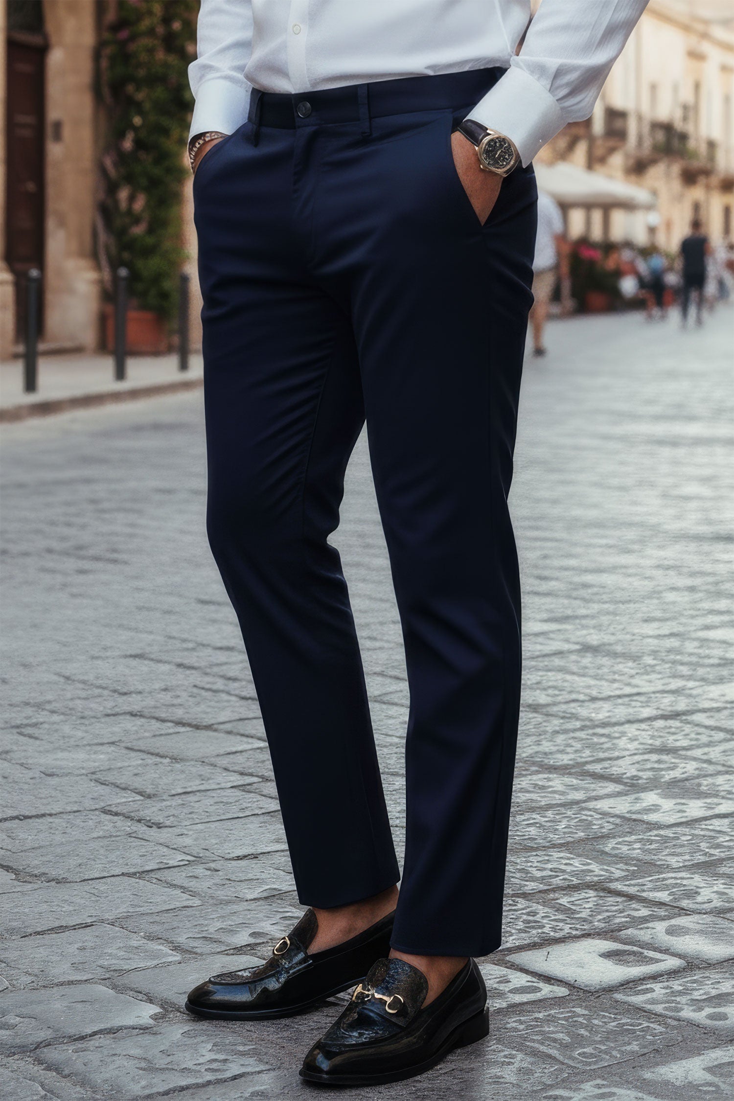 Barabas Men's Casual Solid Color Basic Essential Dress Pants 5CP01 Navy