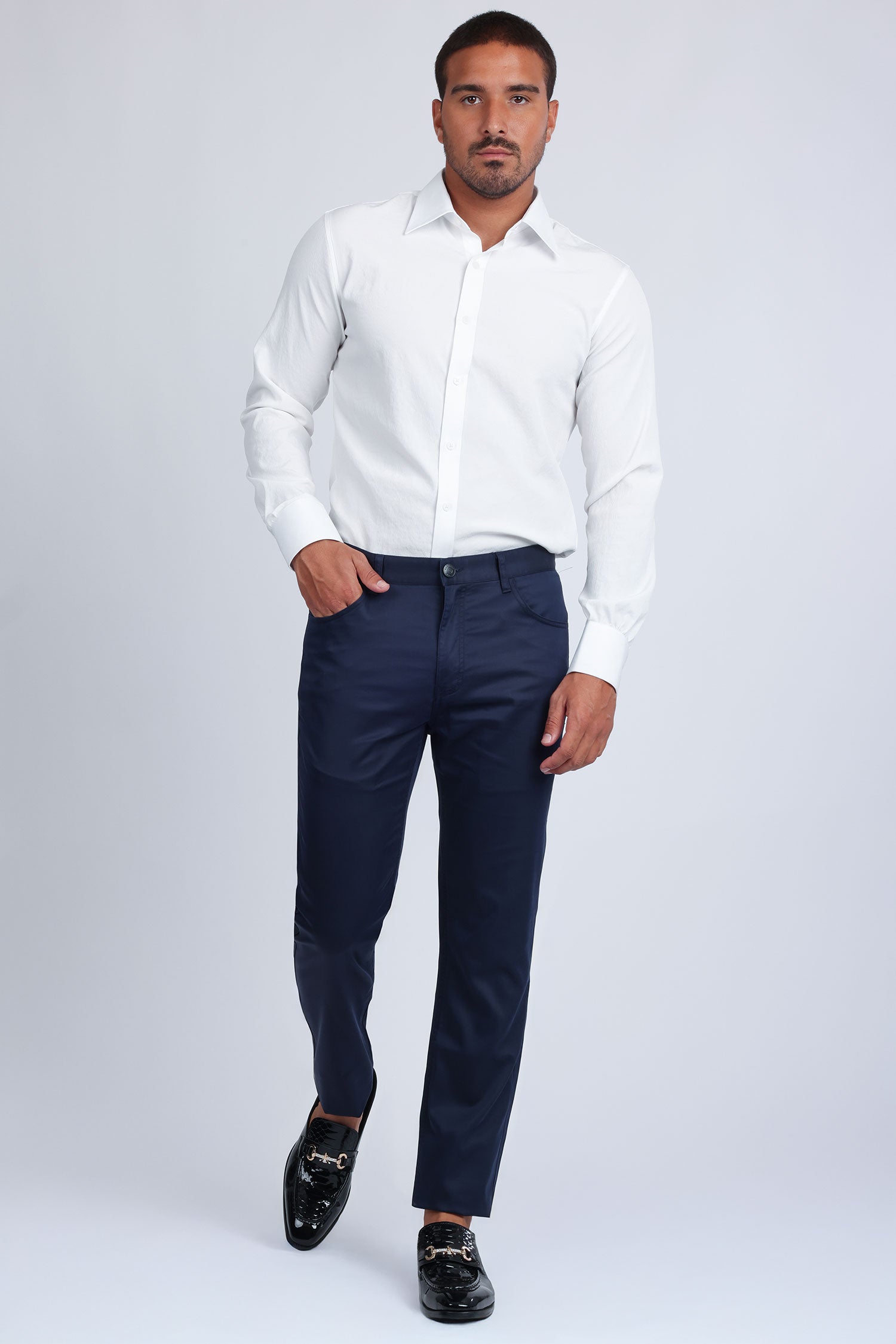 Barabas Men's Casual Solid Color Basic Essential Dress Pants 5CP01 Navy