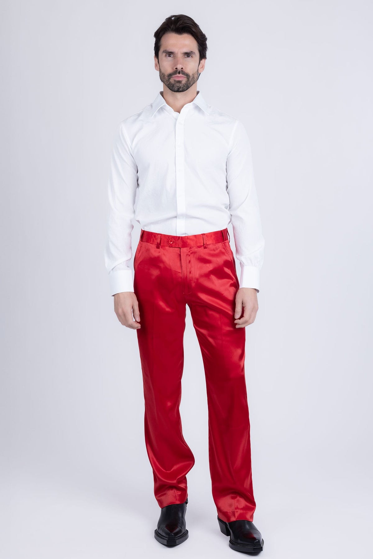 Barabas Men's Shiny Stretch Solid Color Dress Pants 5CP09 Red