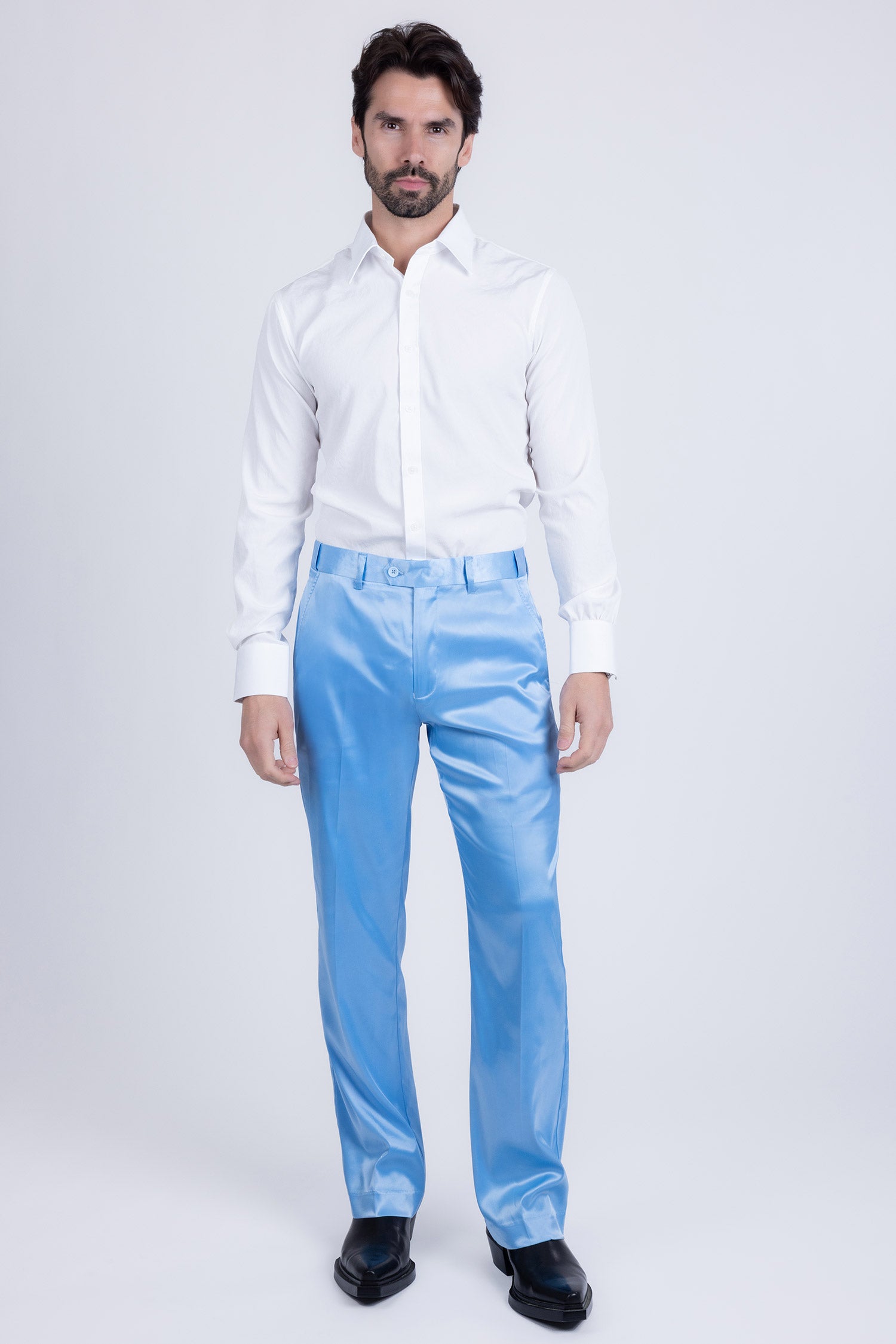 Barabas Men's Shiny Stretch Solid Color Dress Pants 5CP09 Sky Blue