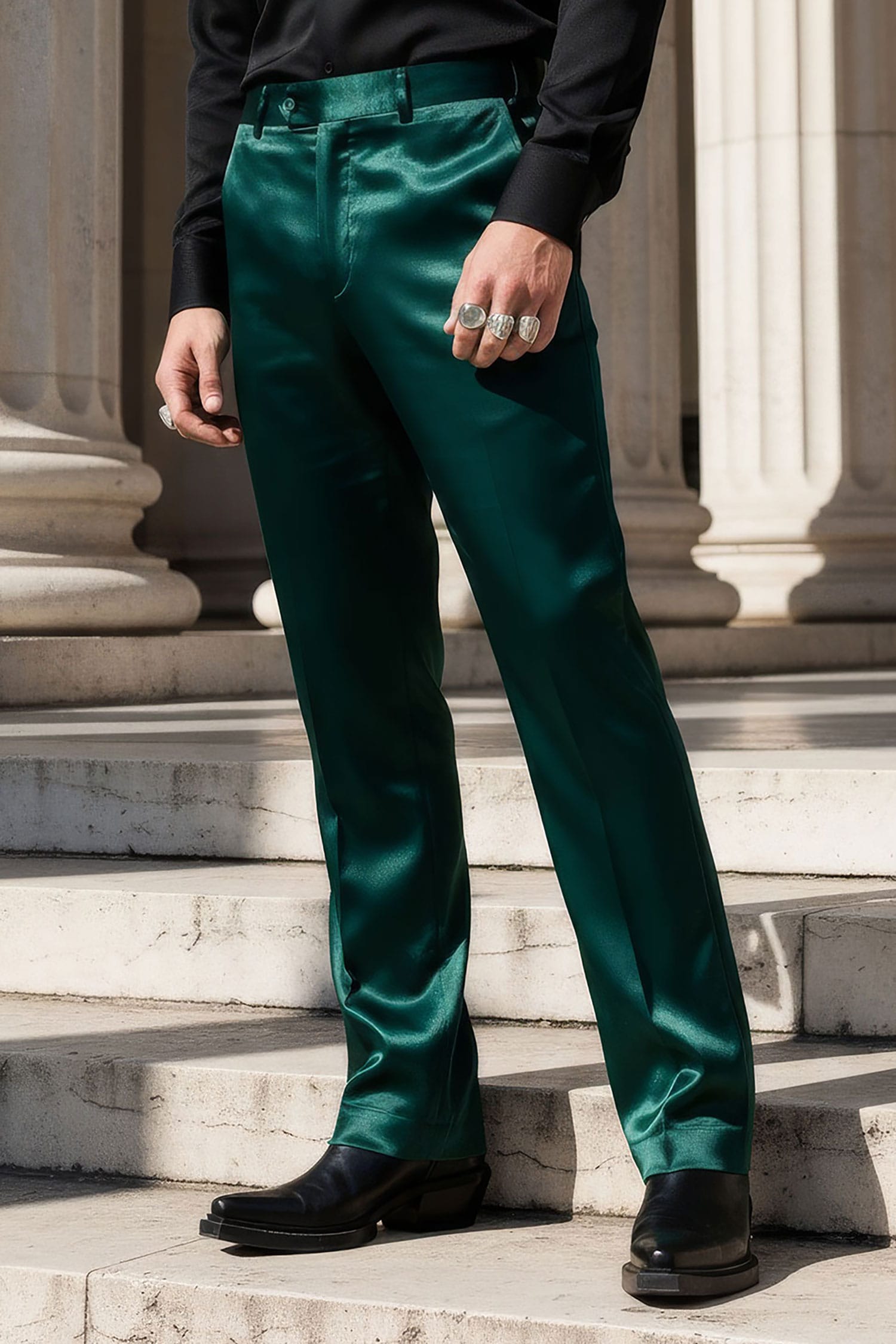 Barabas Men's Shiny Stretch Solid Color Dress Pants 5CP09 Emerald