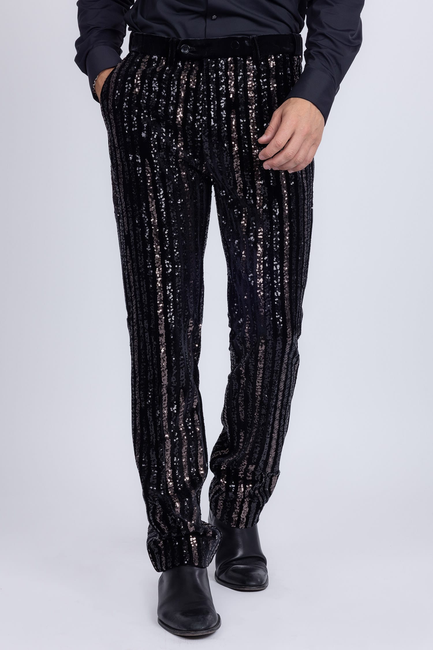 Barabas Men's Sequin Shiny Stretch Casual Slim Fit Pants 5CP16 Black