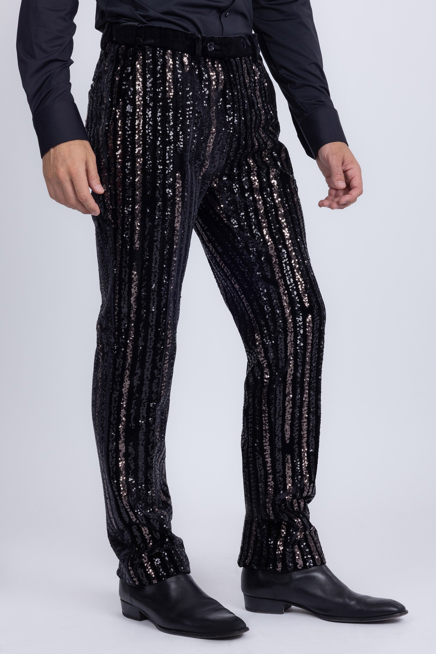 Barabas Men's Sequin Shiny Stretch Casual Slim Fit Pants 5CP16 Black