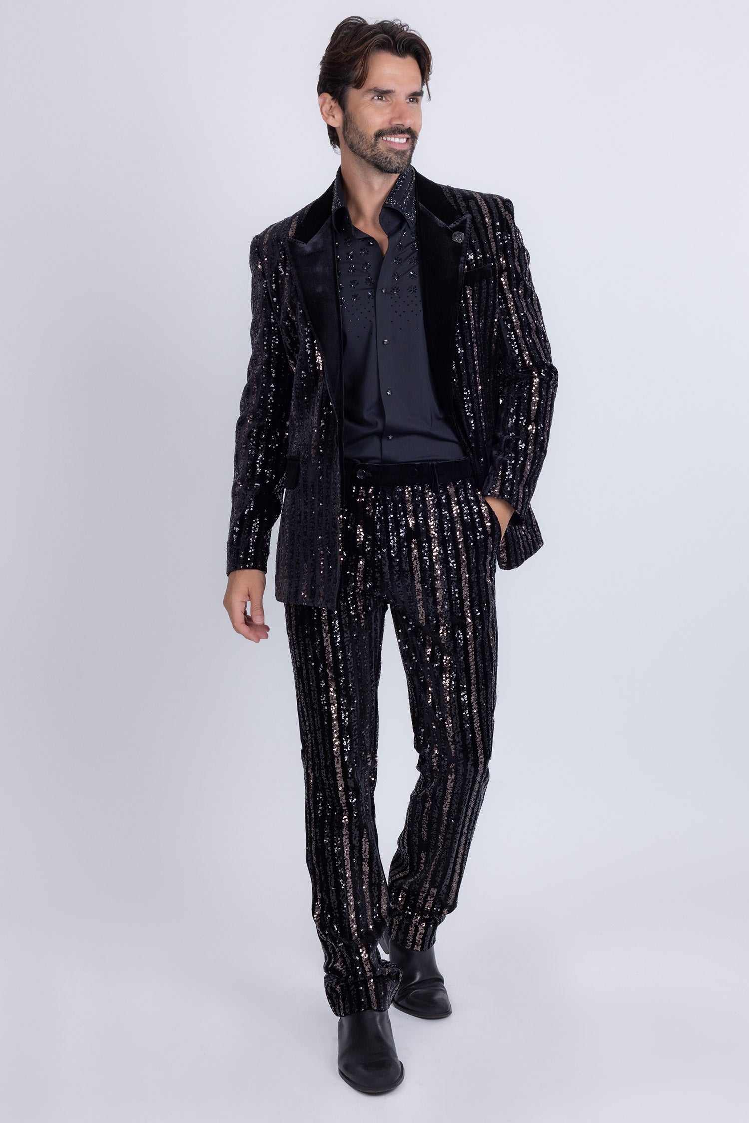 Barabas Men's Sequin Shiny Stretch Casual Slim Fit Pants 5CP16 Black