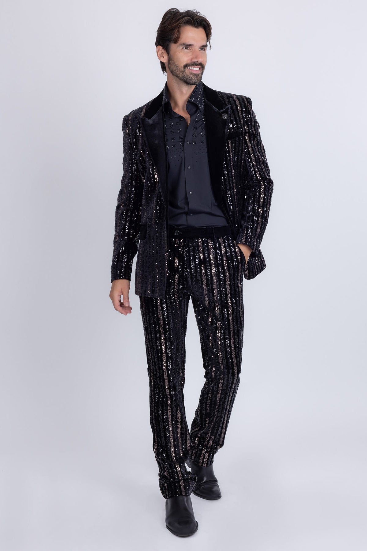 Barabas Men's Sequin Shiny Stretch Casual Slim Fit Pants 5CP16 Black