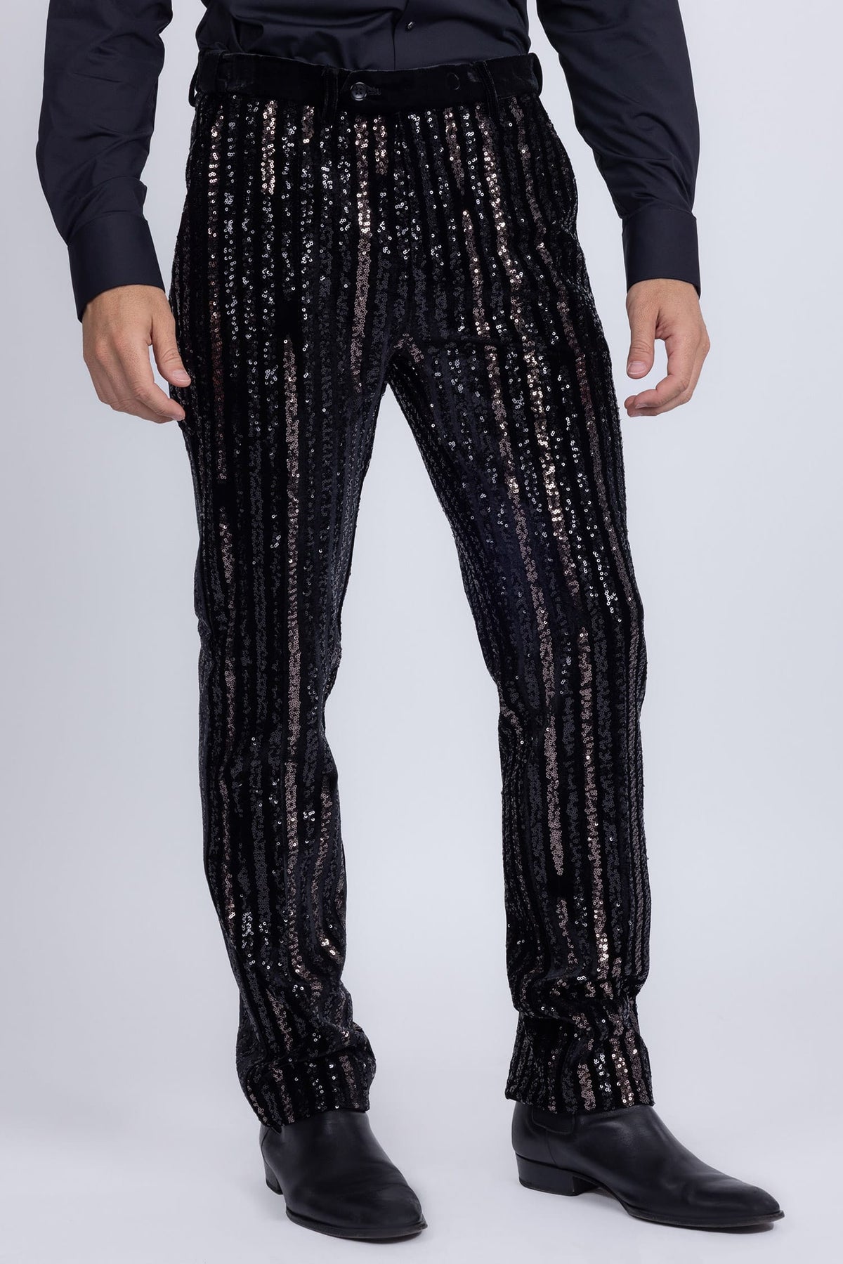 Barabas Men's Sequin Shiny Stretch Casual Slim Fit Pants 5CP16 Black