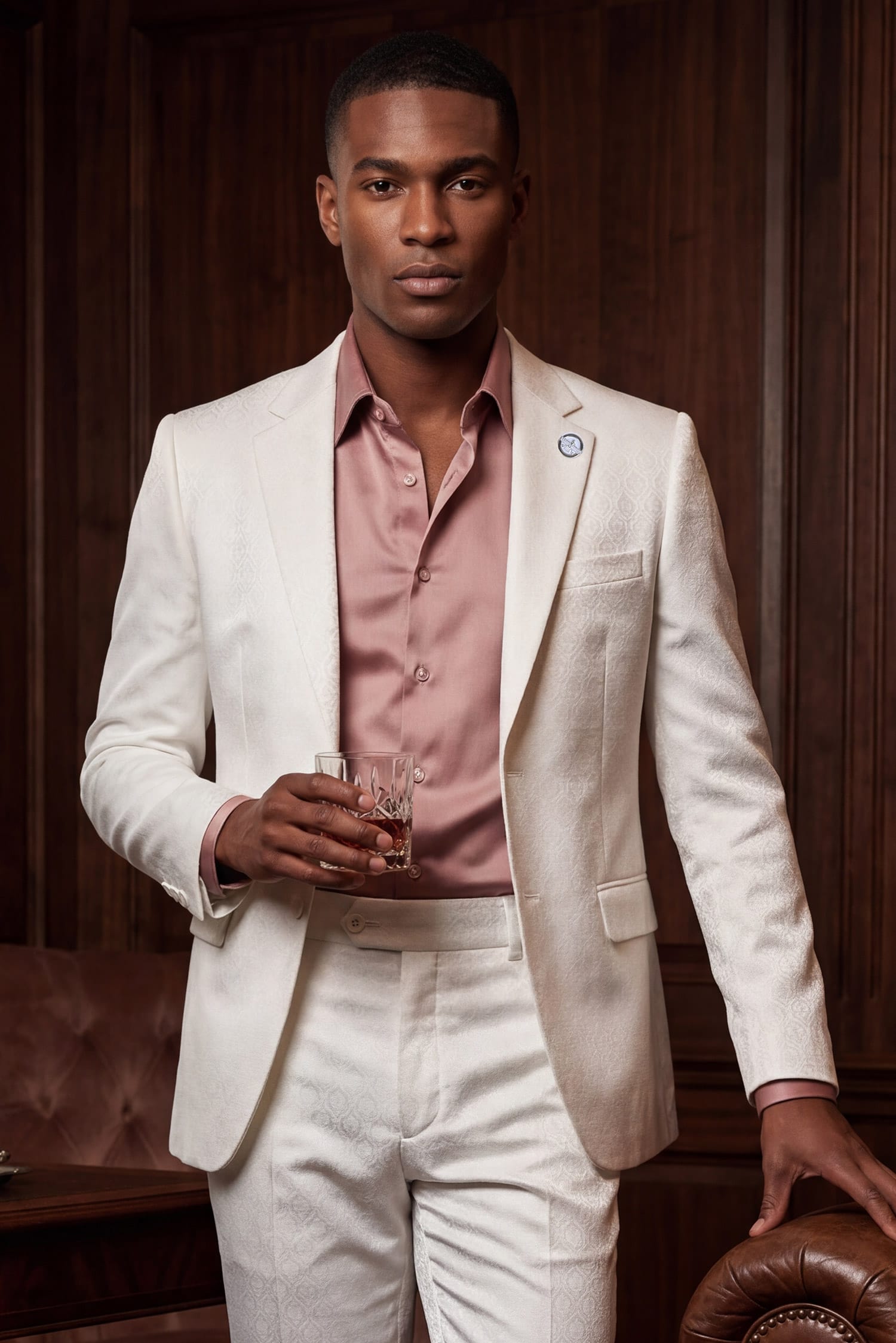 Barabas Men's Floral Pattern Notch Lapel Casual Blazer 5BL24 White