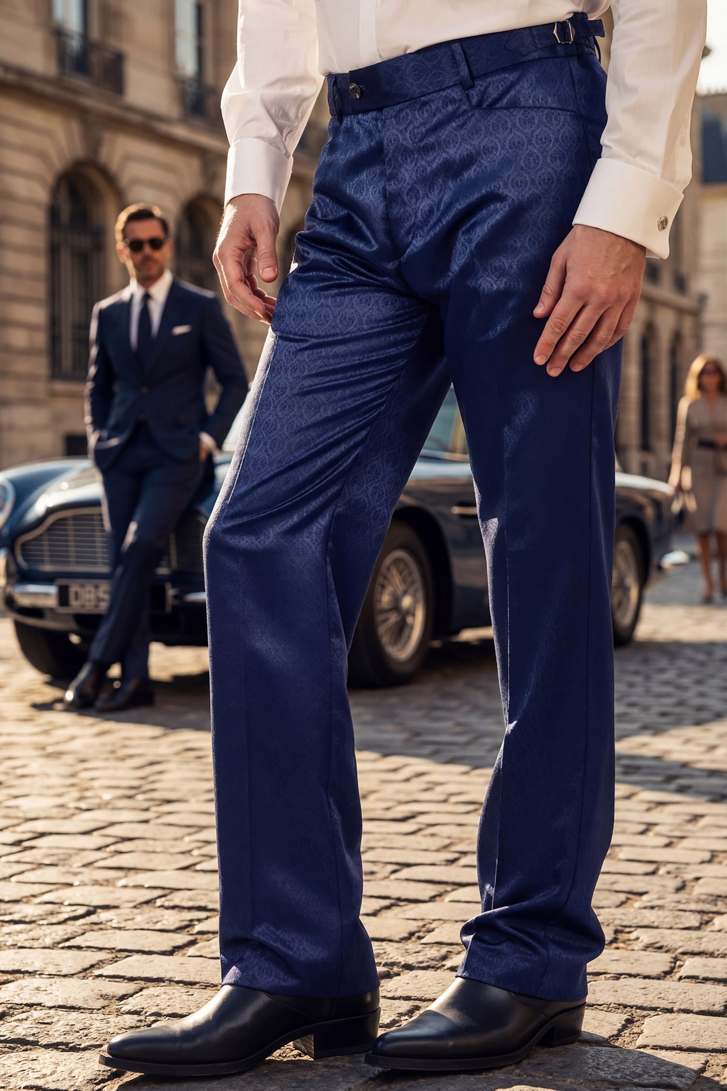 Barabas Men's Floral Pattern Casual Dress Pants 5CP24 Navy