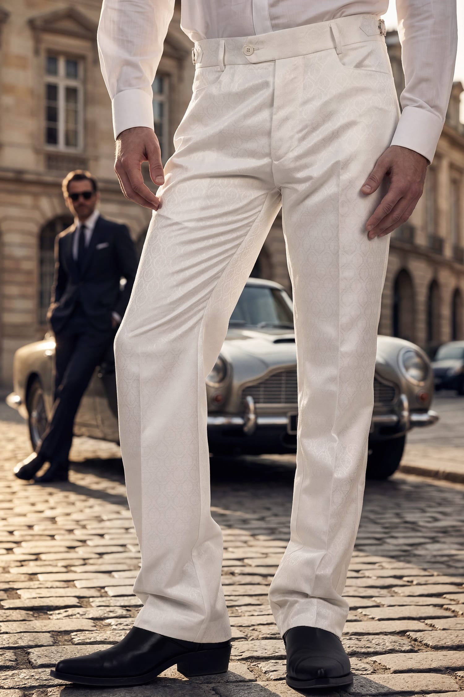 Barabas Men's Floral Pattern Casual Dress Pants 5CP24 White