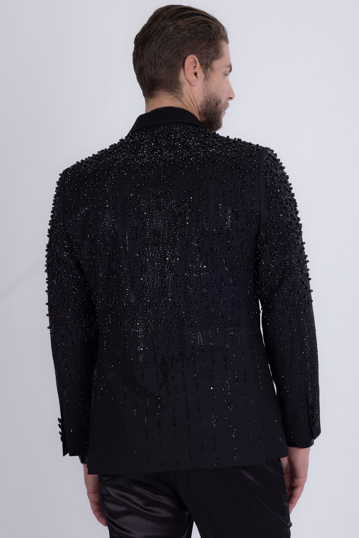 Barabas Men's Rhinestones Beaded Design Peak Lapel Blazer 5EBL01 Black