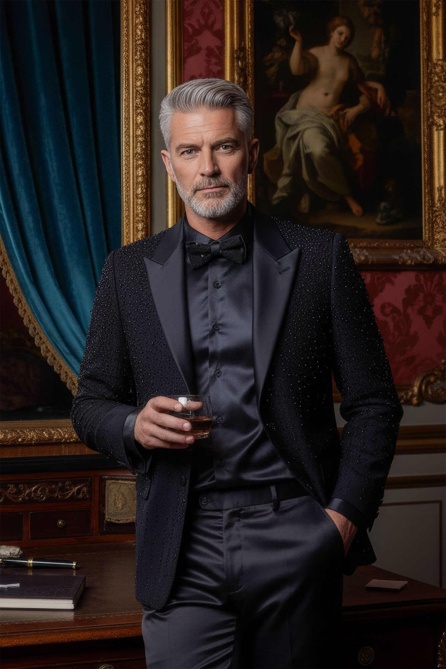 Barabas Men's Rhinestones Beaded Design Peak Lapel Blazer 5EBL01 Black