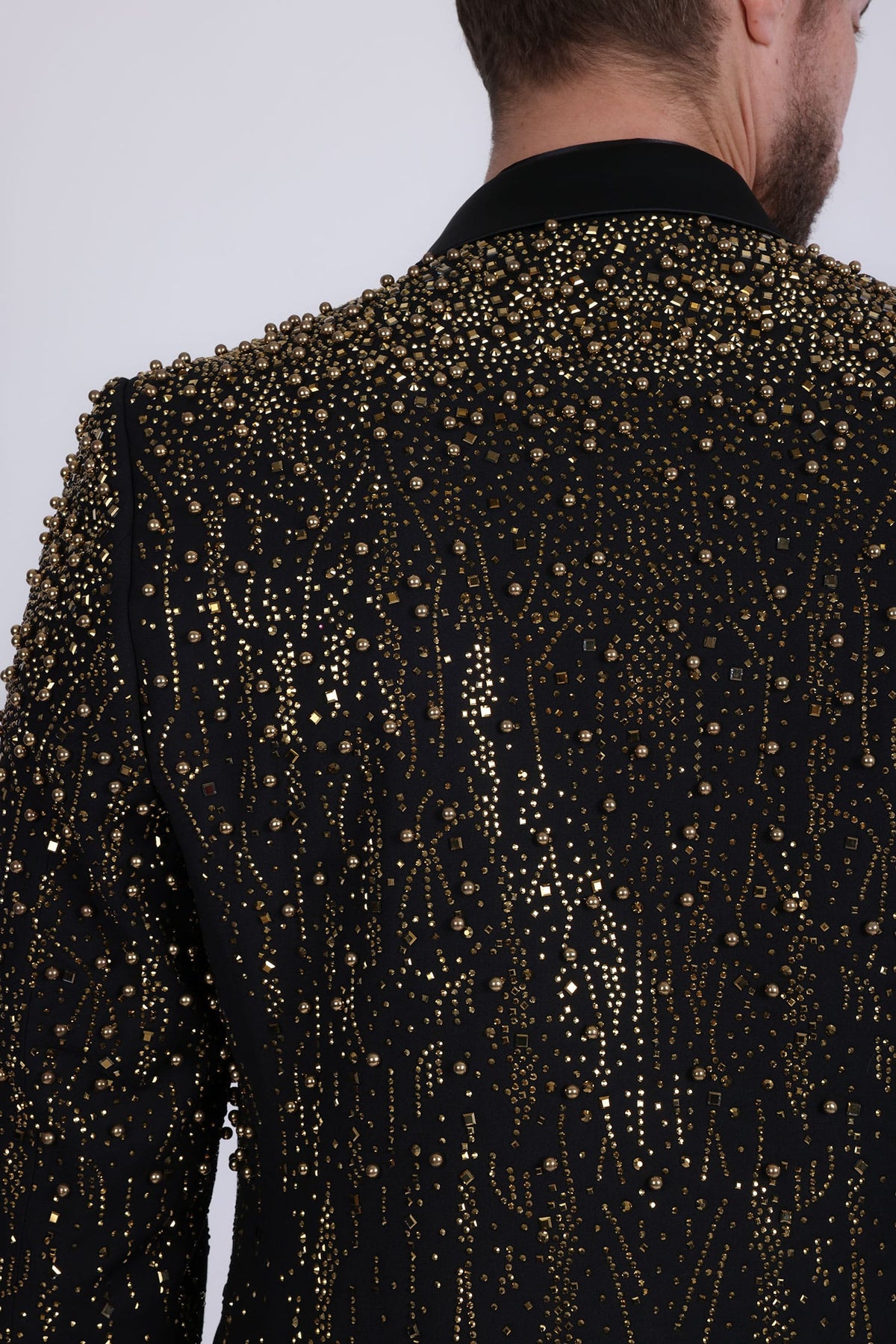 Barabas Men's Rhinestones Beaded Design Peak Lapel Blazer 5EBL01 Black Gold