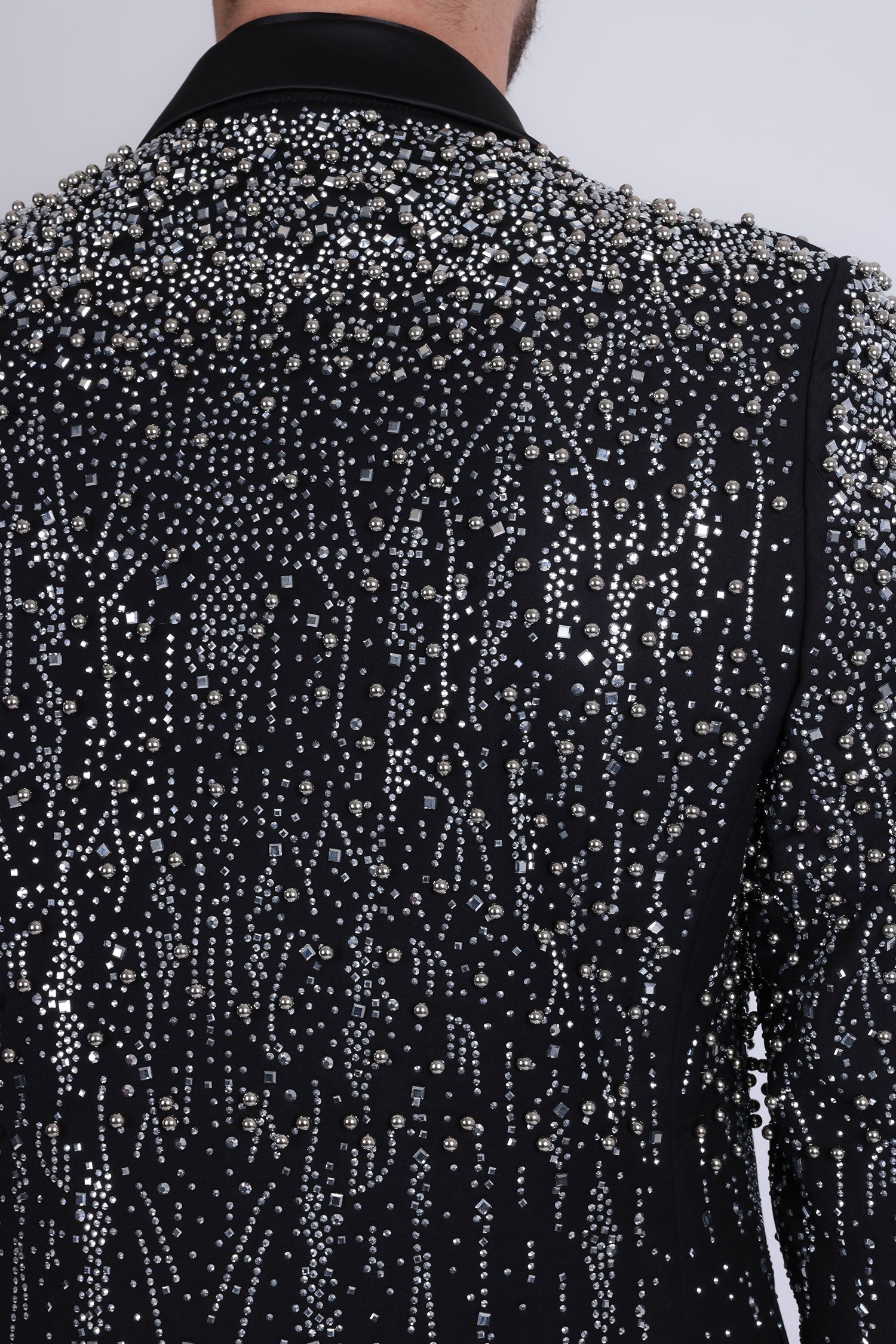 Barabas Men's Rhinestones Beaded Design Peak Lapel Blazer 5EBL01 Black Silver