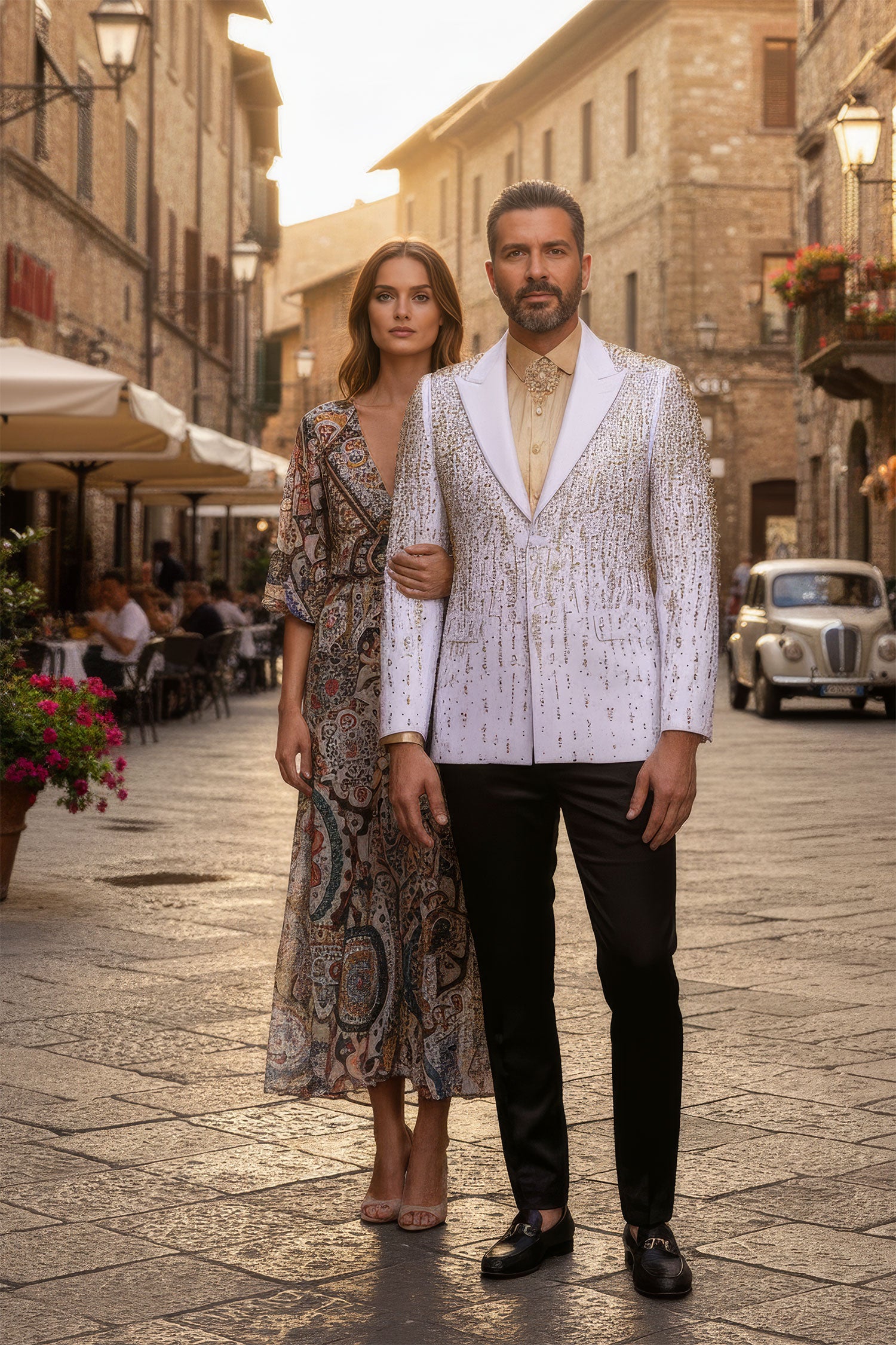 Barabas Men's Rhinestones Beaded Design Peak Lapel Blazer 5EBL01 White Gold