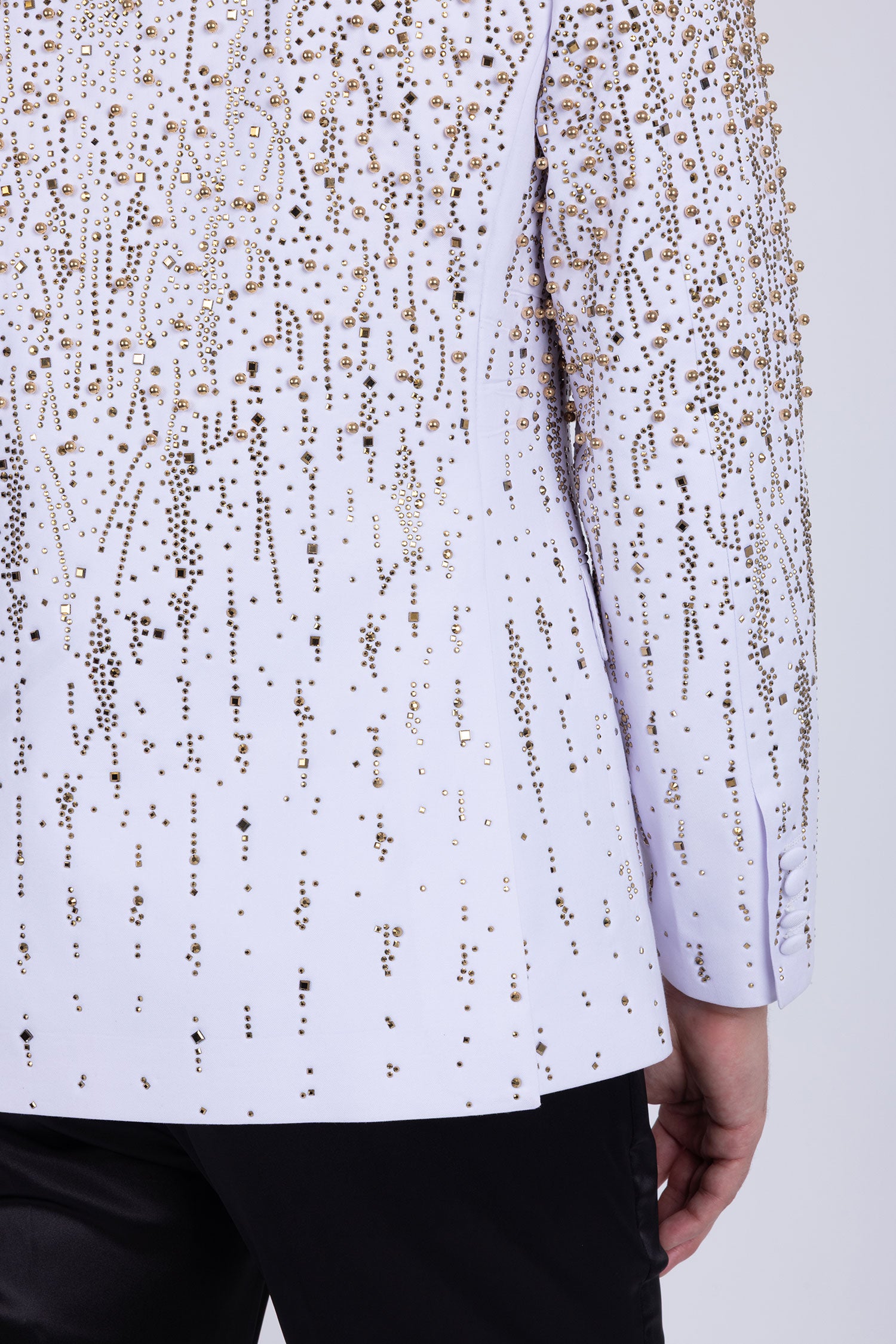 Barabas Men's Rhinestones Beaded Design Peak Lapel Blazer 5EBL01 White Gold