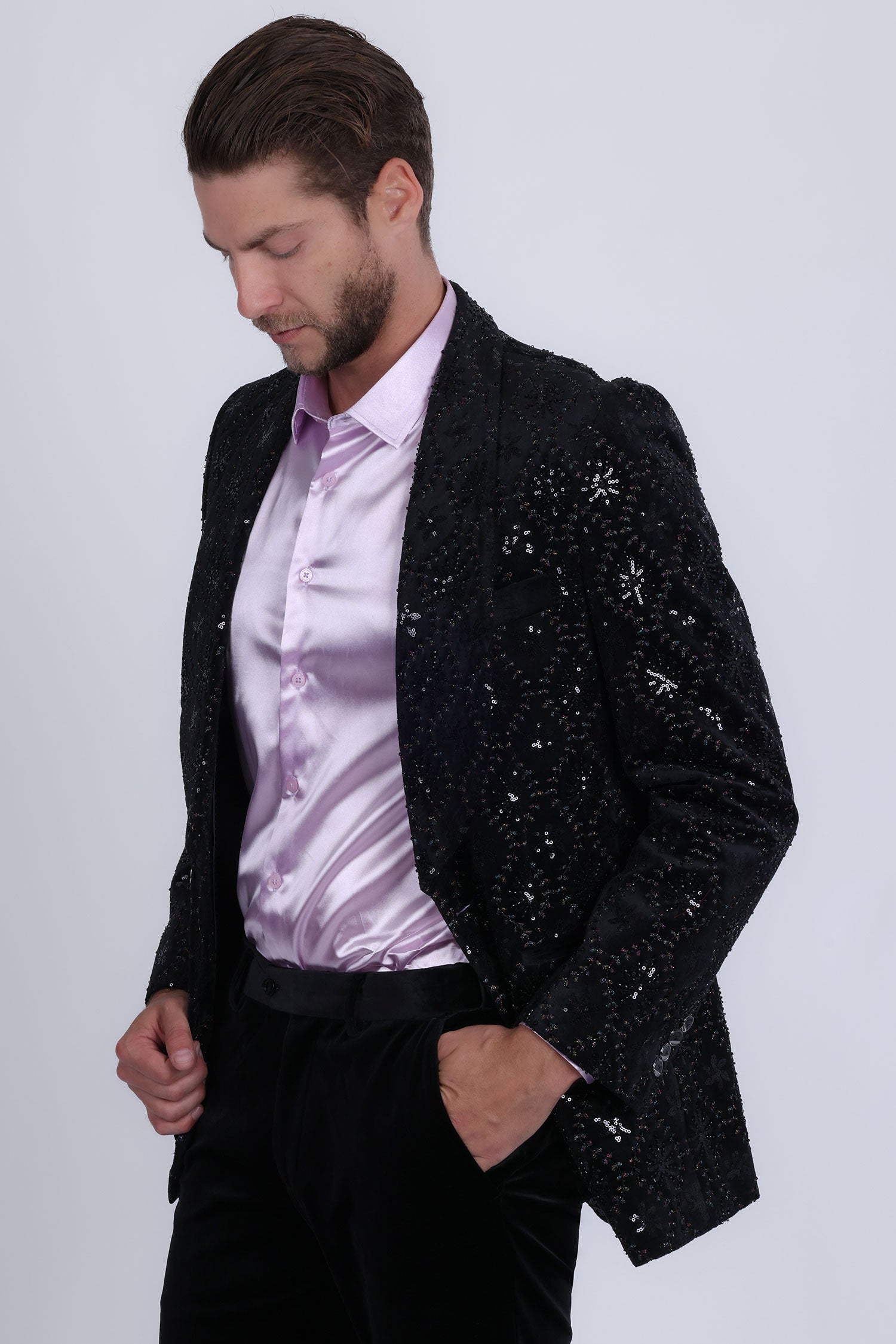 Barabas Men's Rhinestones Studs Notch Lapel Casual Blazer 5EBL21 Black