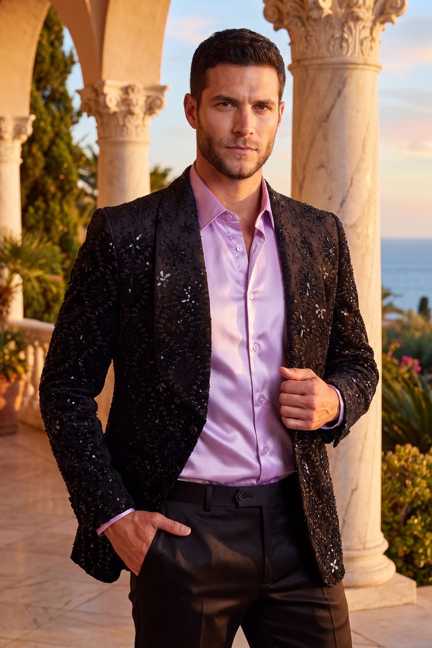 Barabas Men's Rhinestones Studs Notch Lapel Casual Blazer 5EBL21 Black