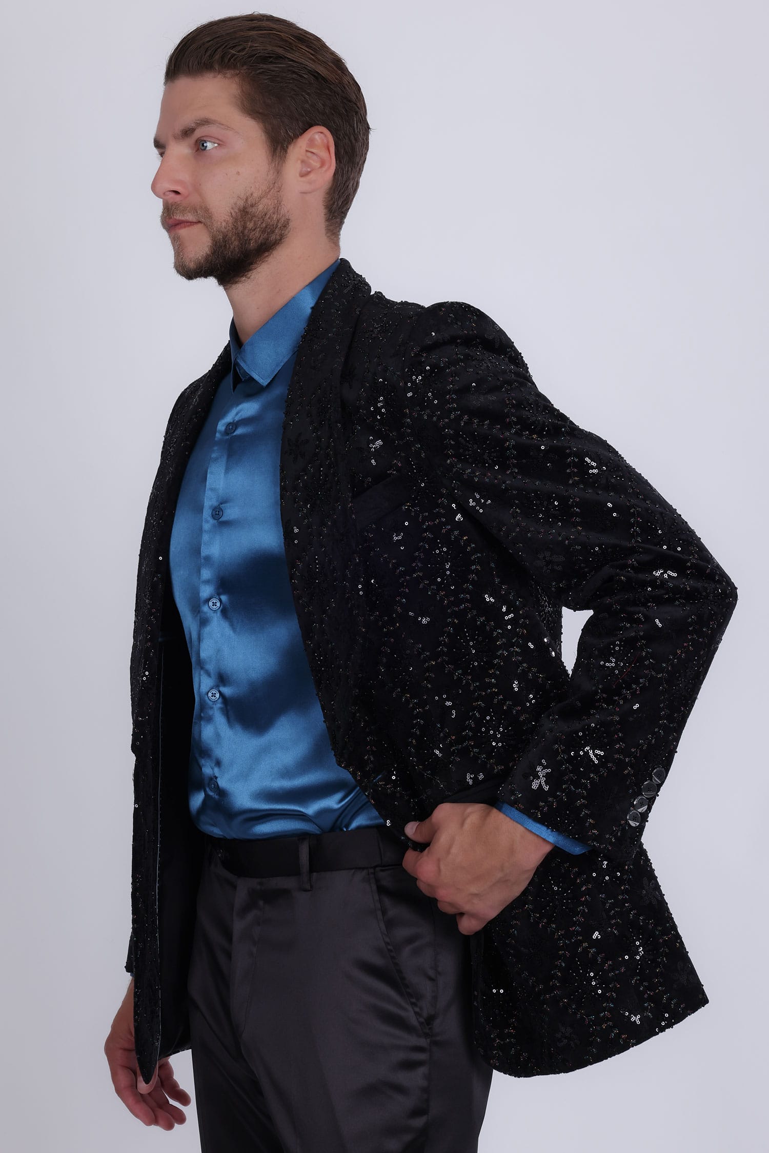 Barabas Men's Rhinestones Studs Notch Lapel Casual Blazer 5EBL21 Black