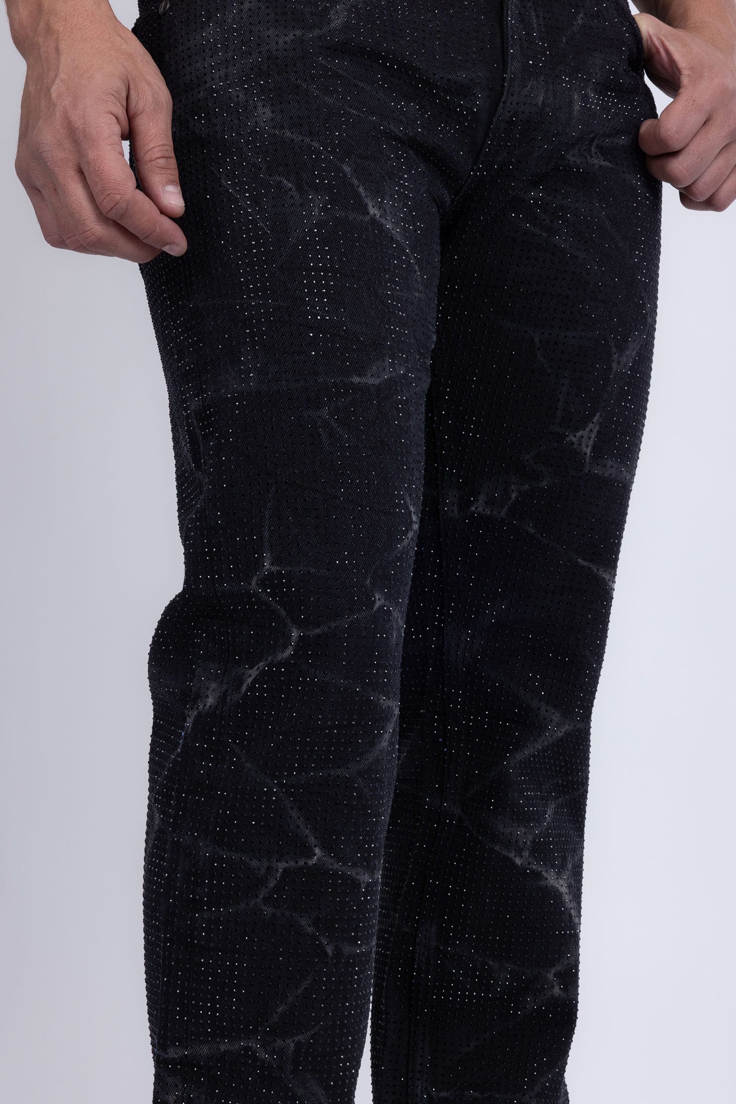 Barabas Men's Rhinestone Casual Denim Stretch Jeans 5ED01 Black