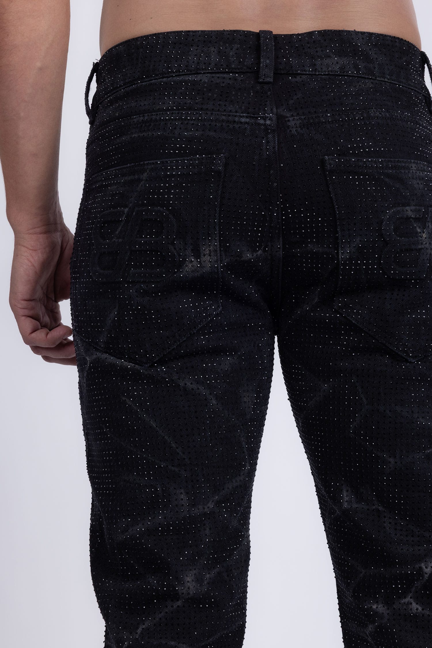 Barabas Men's Rhinestone Casual Denim Stretch Jeans 5ED01 Black