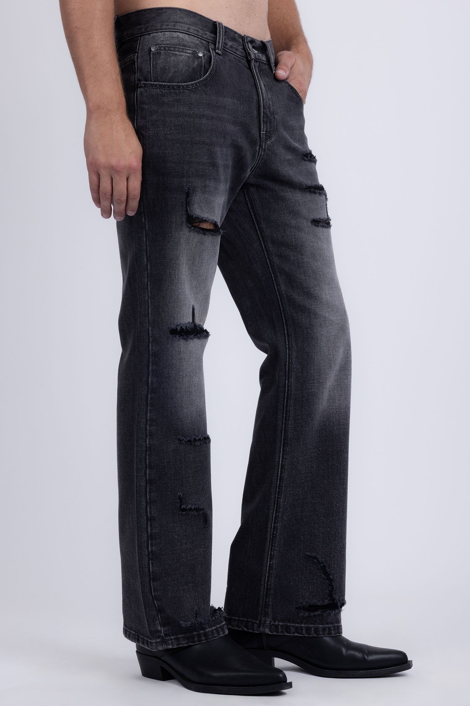 Barabas Men's Ripped Washed Rhinestone Casual Stretch Jeans 5ED03 Black