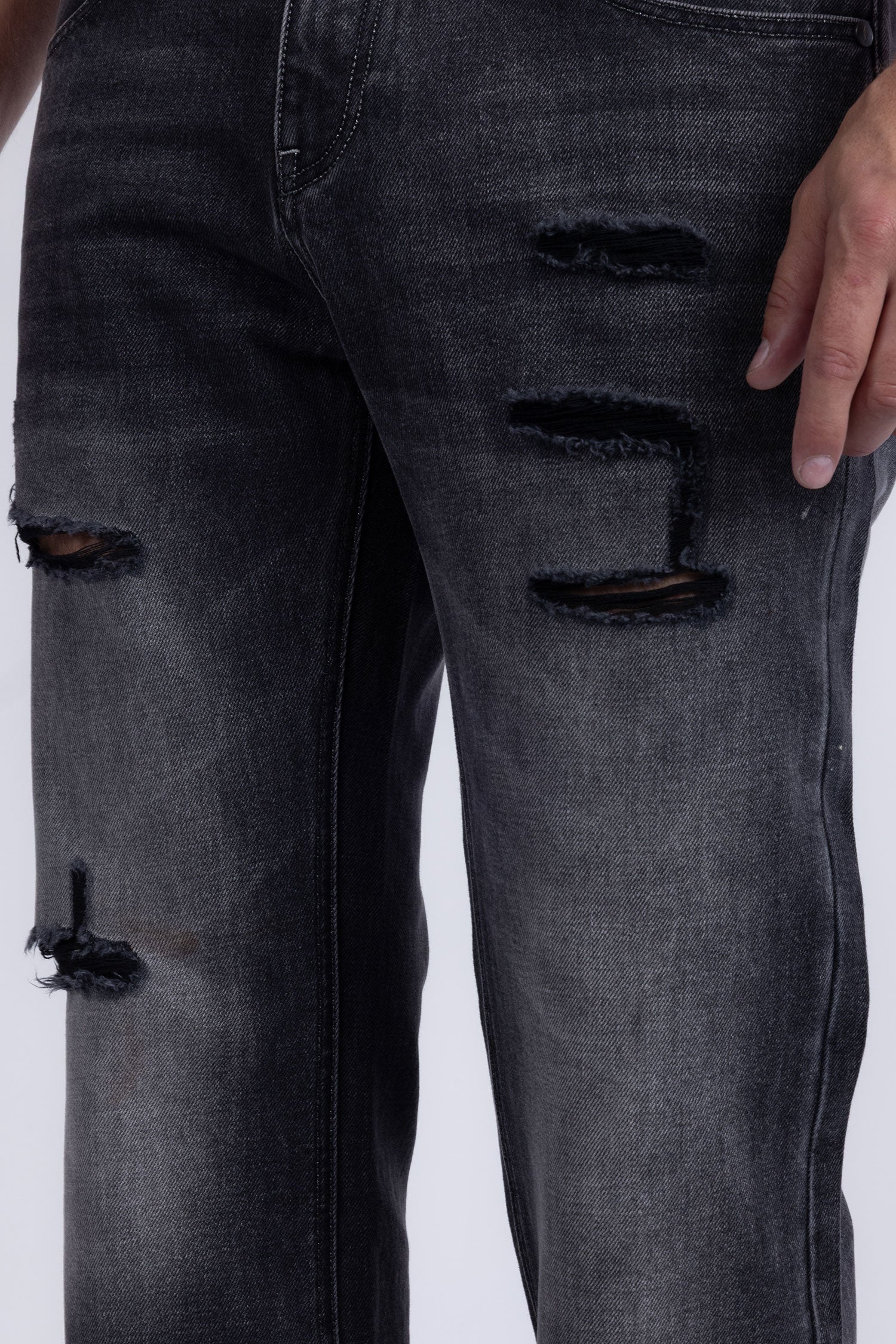 Barabas Men's Ripped Washed Rhinestone Casual Stretch Jeans 5ED03 Black