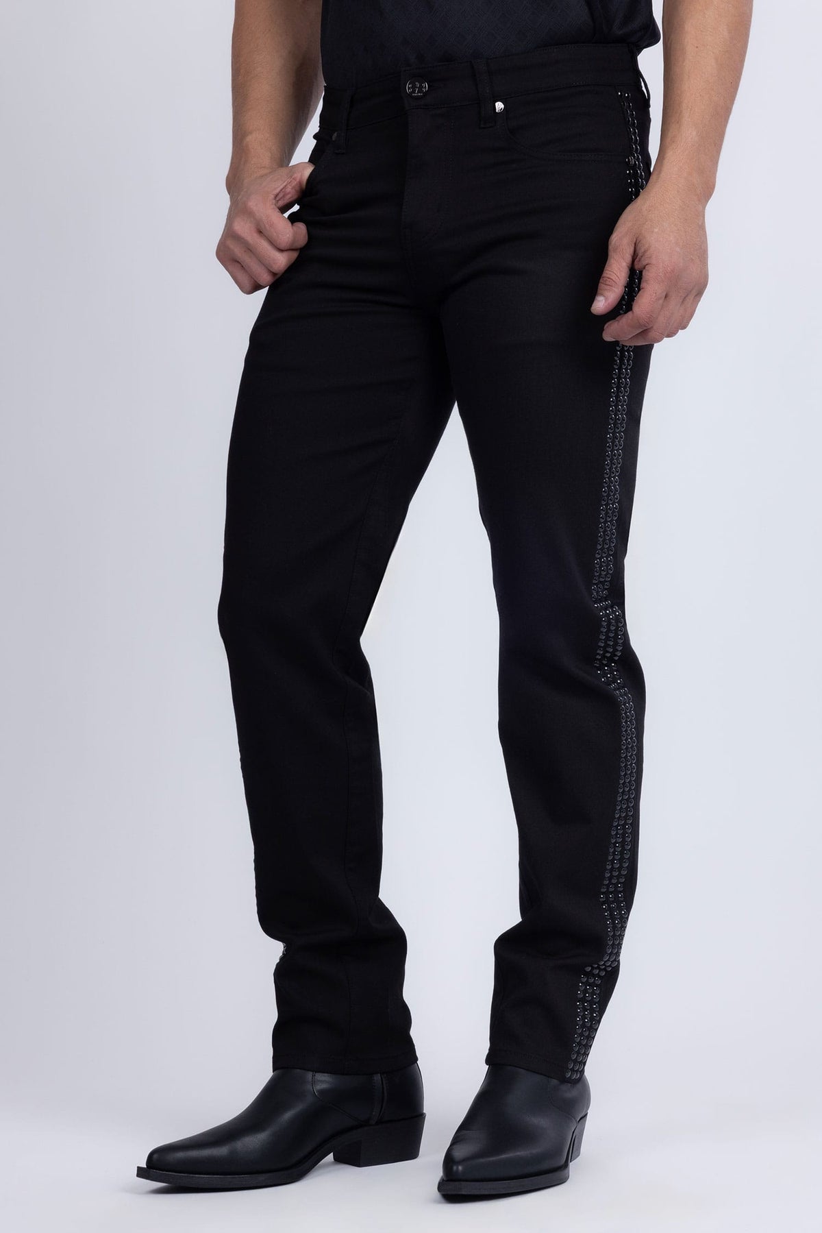 Barabas Men's Studded Stretchable Denim Solid Color Jeans 5ED04 Black