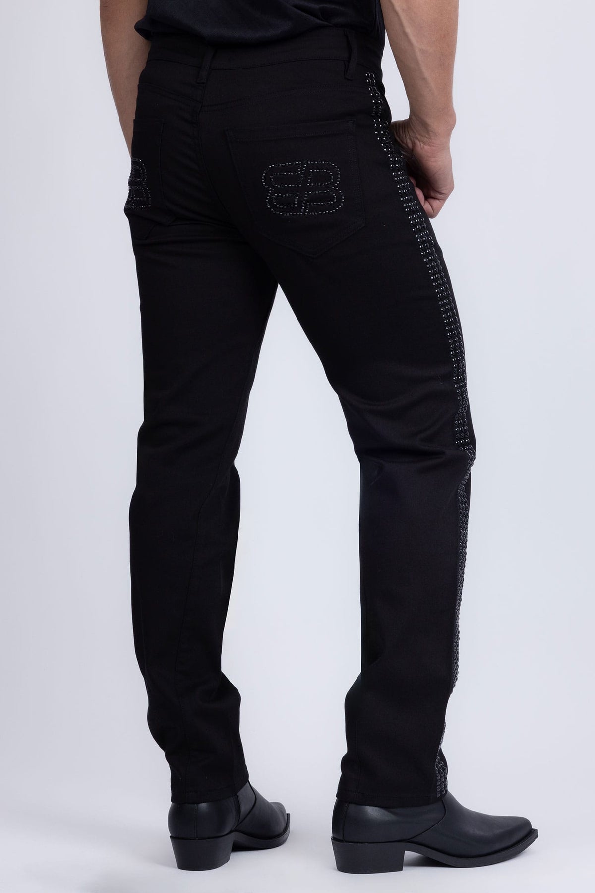 Barabas Men's Studded Stretchable Denim Solid Color Jeans 5ED04 Black