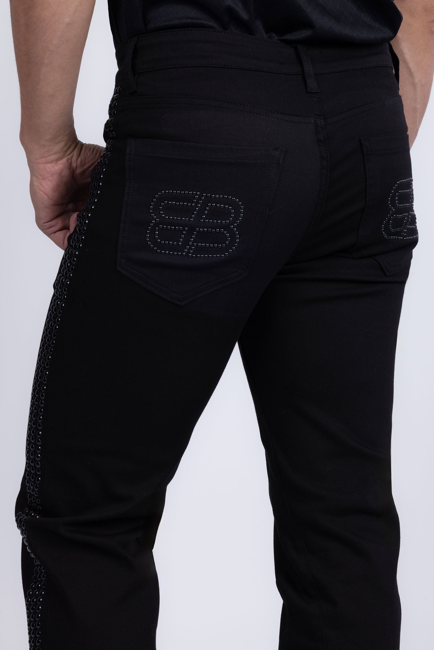 Barabas Men's Studded Stretchable Denim Solid Color Jeans 5ED04 Black