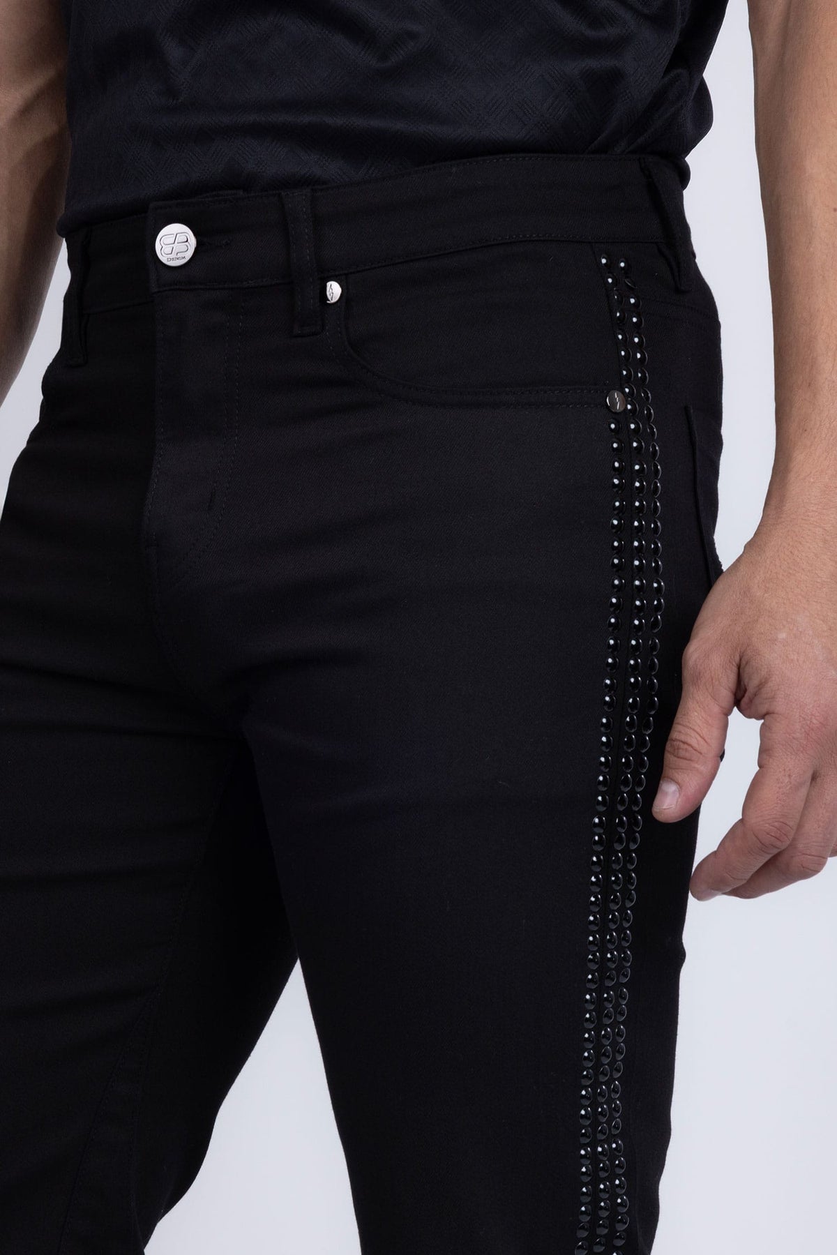 Barabas Men's Studded Stretchable Denim Solid Color Jeans 5ED04 Black