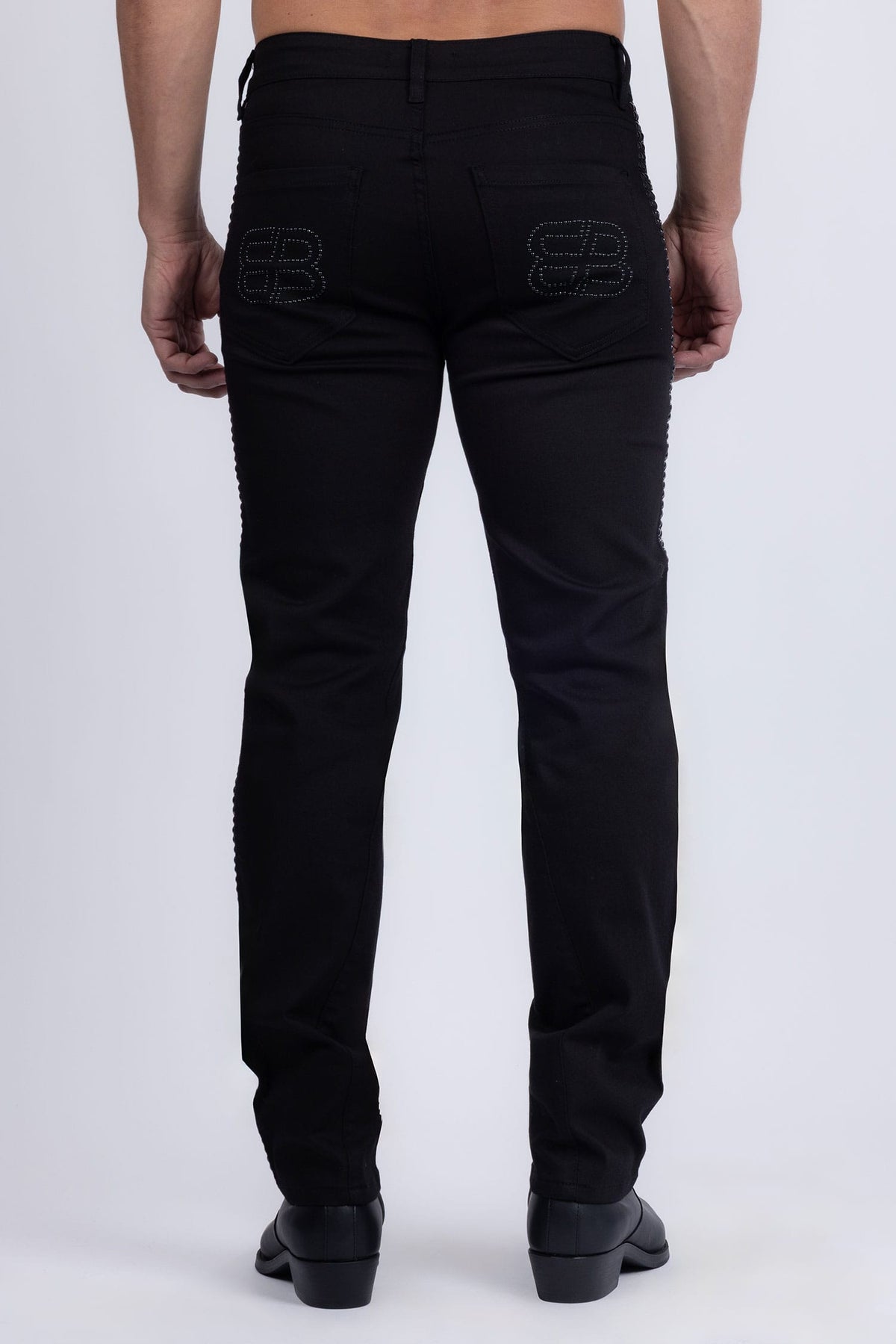 Barabas Men's Studded Stretchable Denim Solid Color Jeans 5ED04 Black