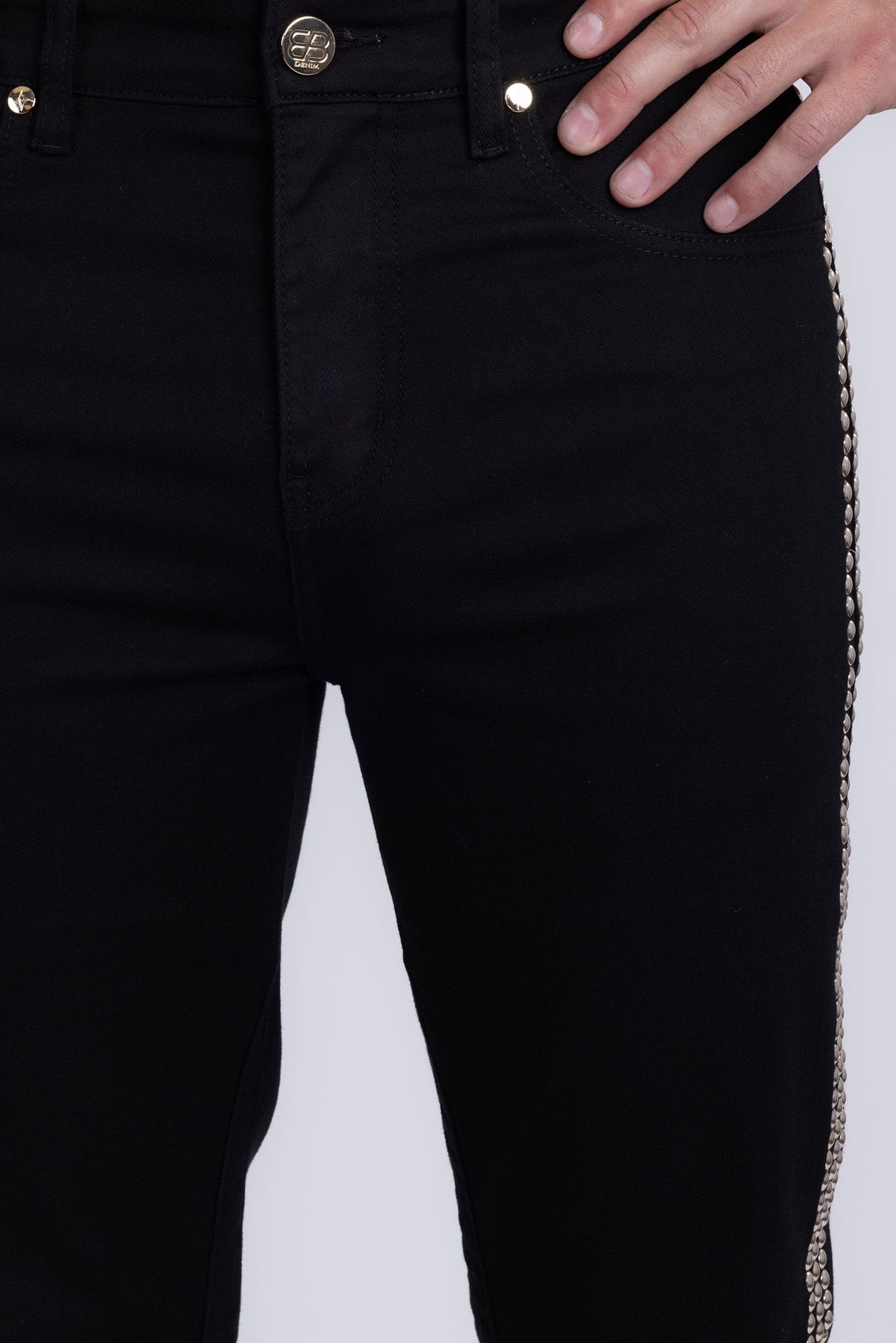 Barabas Men's Studded Stretchable Denim Solid Color Jeans 5ED04 Black