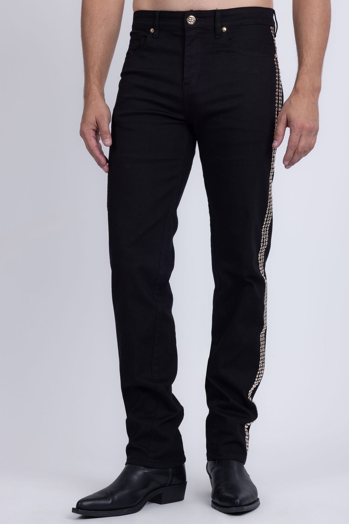 Barabas Men's Studded Stretchable Denim Solid Color Jeans 5ED04 Black